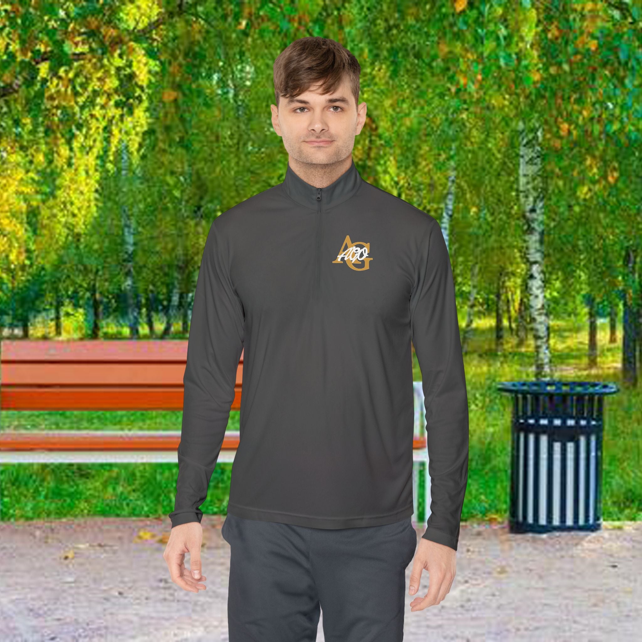 AGO Quarter-Zip Pullover — Small Gold & Black Chest Embroidery, Lightweight Casual Pullover - 314 Originals