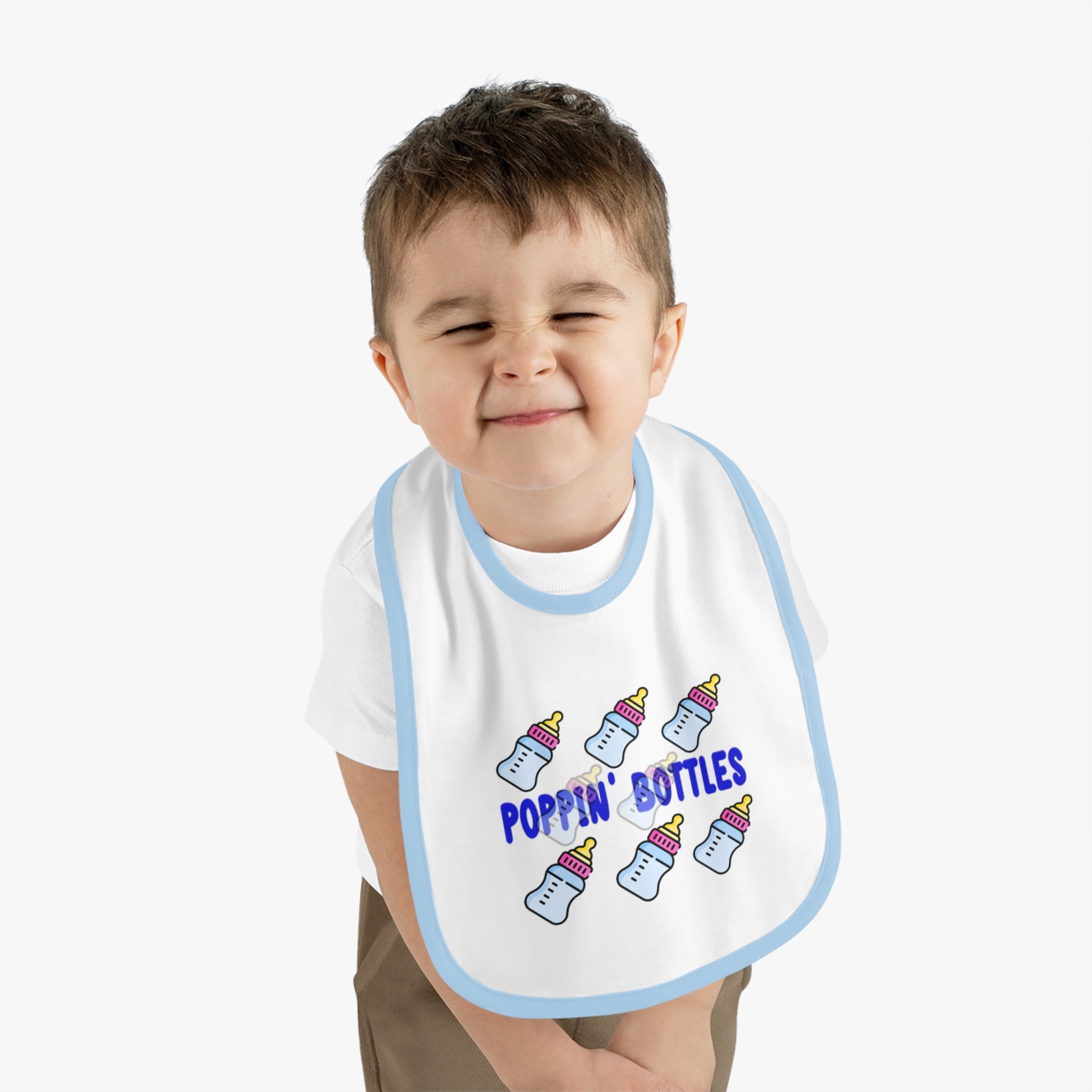 Poppin' Bottles Baby Bib — Cute Bottle Pattern Contrast-Trim Feeding Bib - 314 Originals
