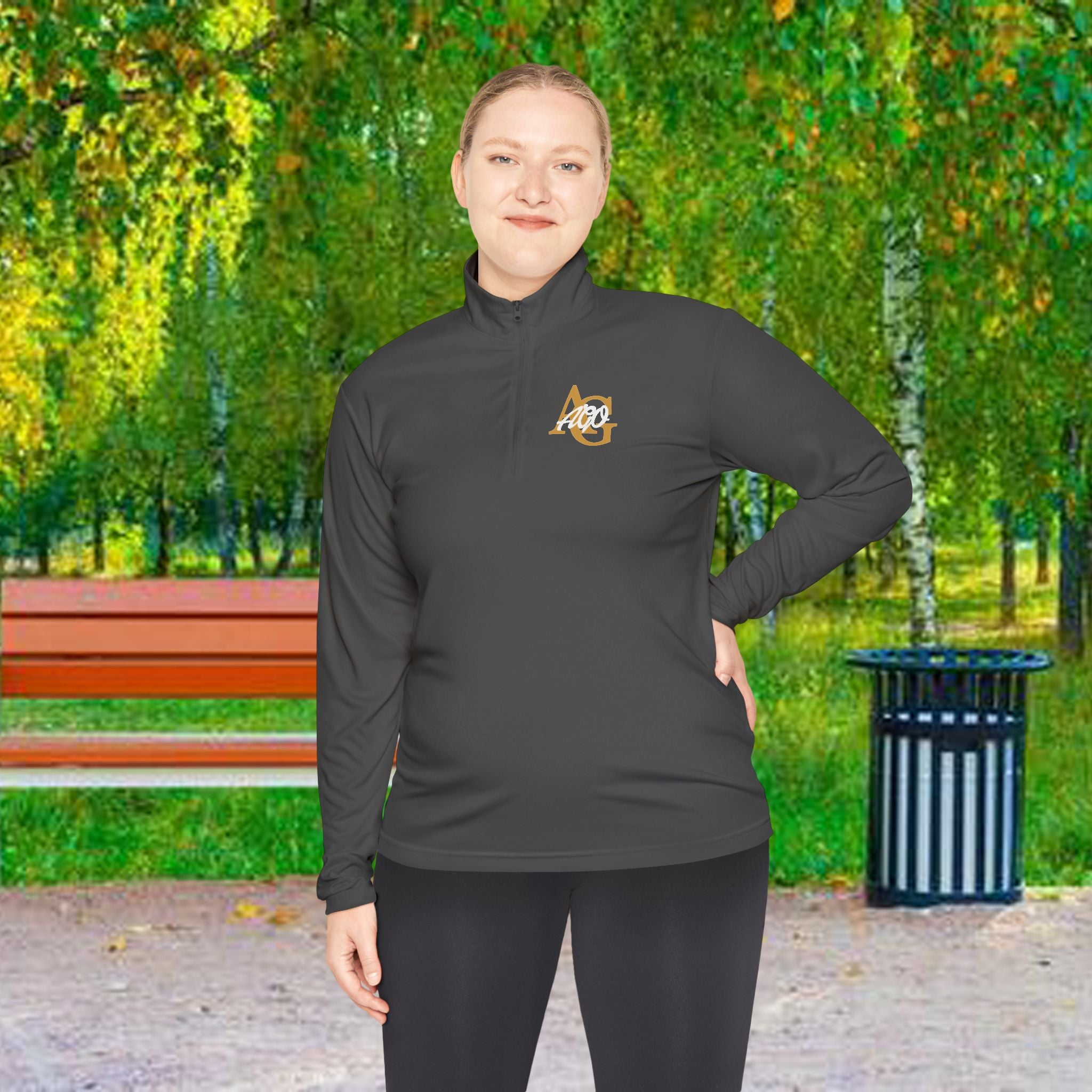 AGO Quarter-Zip Pullover — Small Gold & Black Chest Embroidery, Lightweight Casual Pullover - 314 Originals