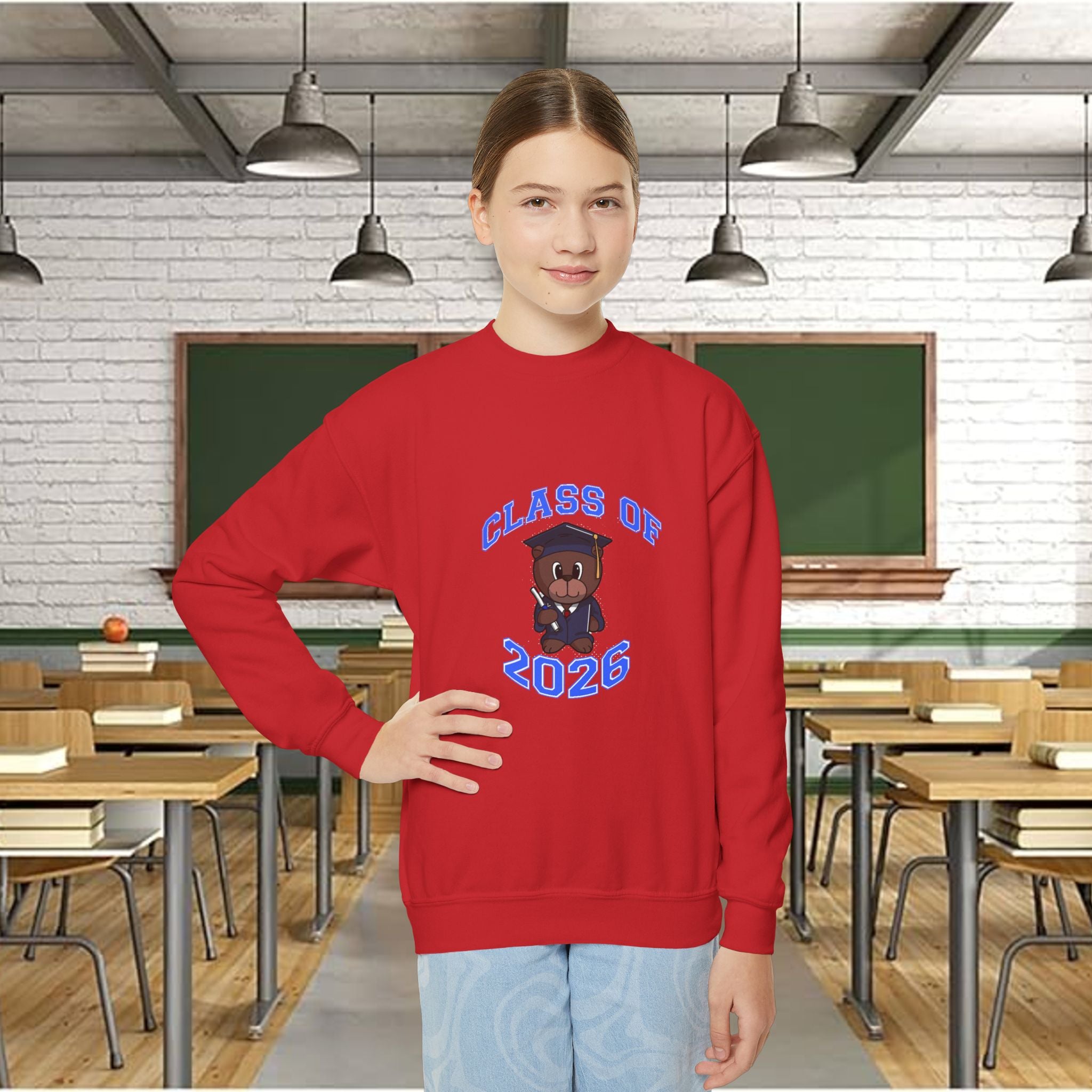 Class of 2026 Youth Crewneck Sweatshirt – Graduation Bear Design