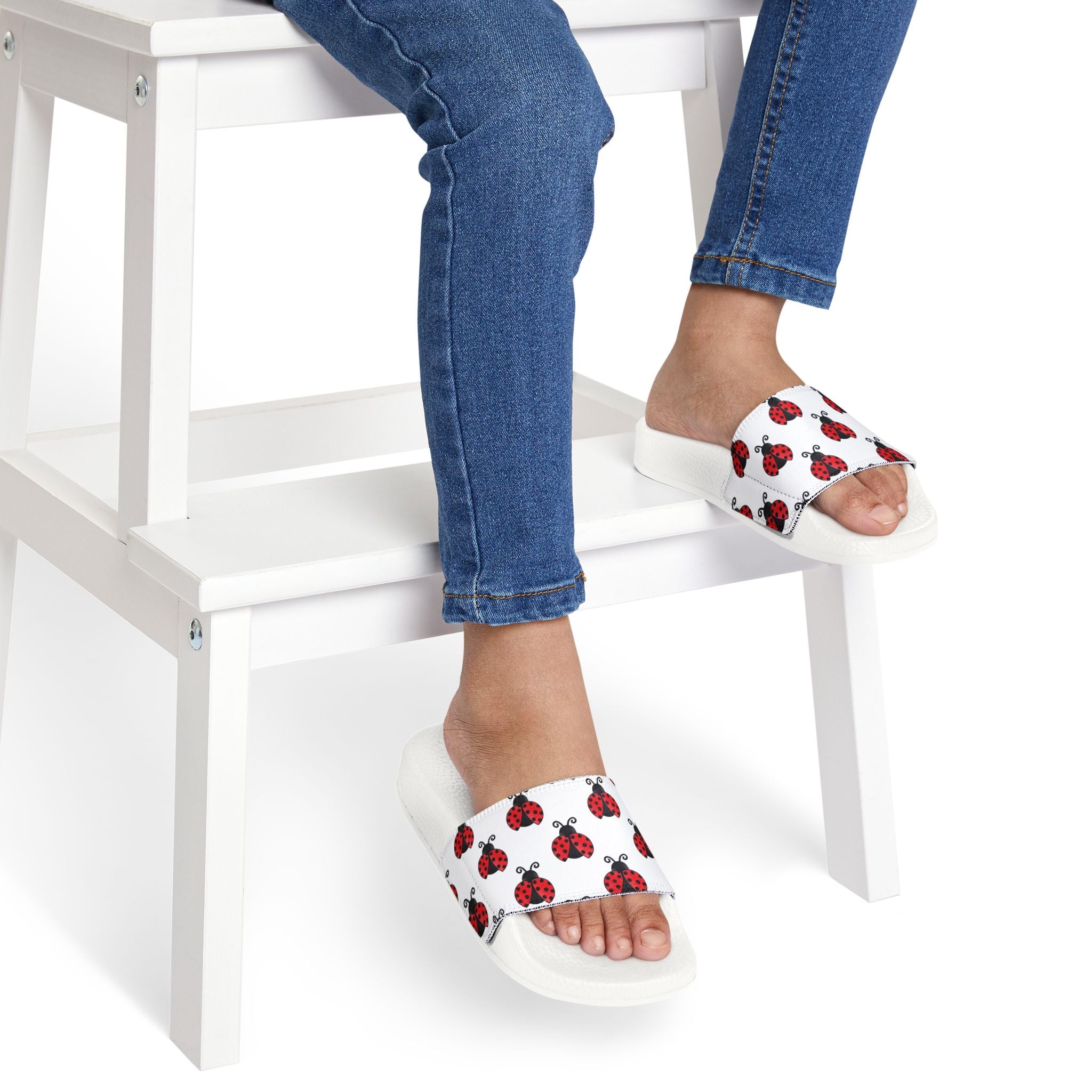 Youth Ladybug Slide Sandals — Removable Strap Cute Red Ladybug Pattern - 314 Originals