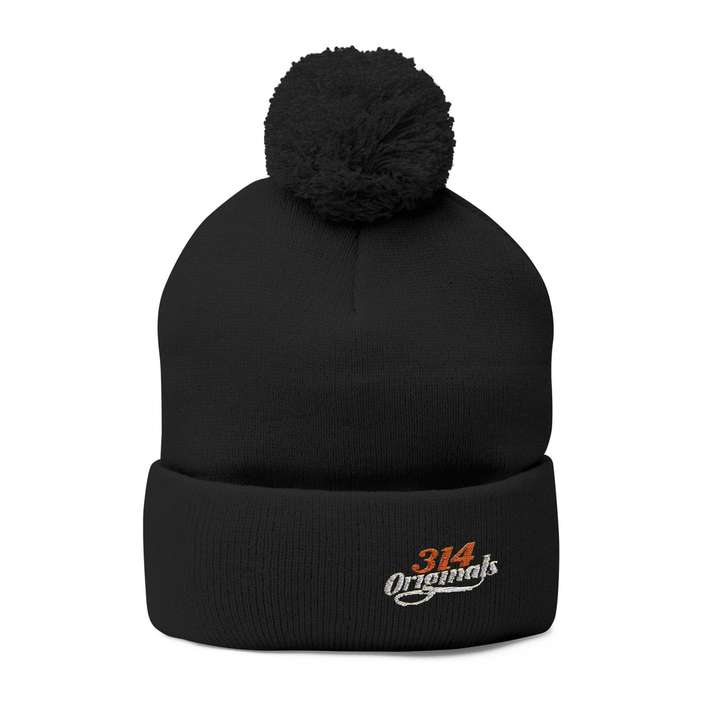 Embroidered Pom-Pom Knit Beanie – Cozy Winter Hat with Small Script Logo - 314 Originals