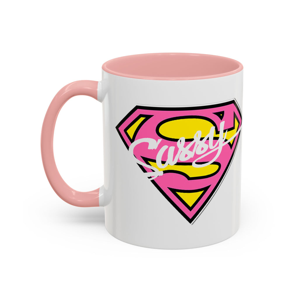 Sassy Supergirl Accent Coffee Mug – Pink & Yellow Super S Logo (11/15oz) - 314 Originals