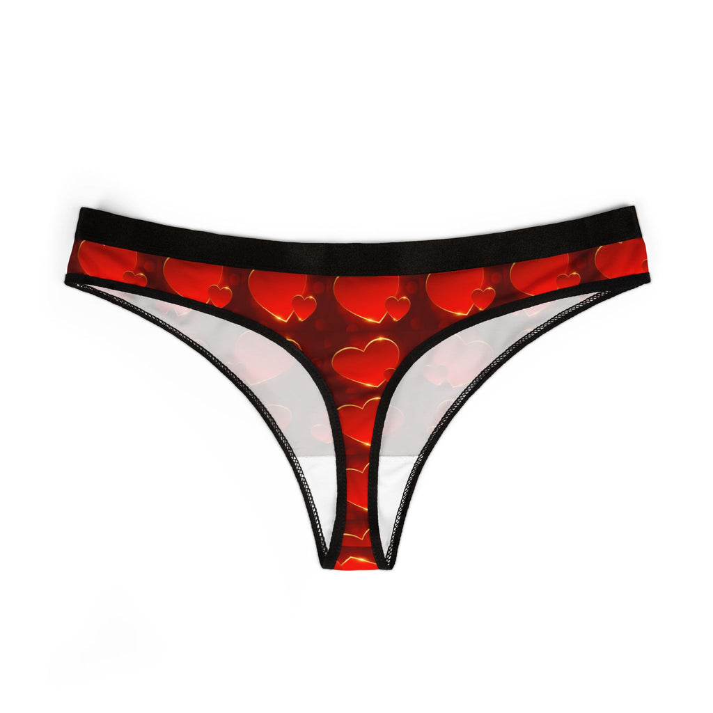 Women's Heart-Print Thong Panties — Red Romantic Valentine Lingerie