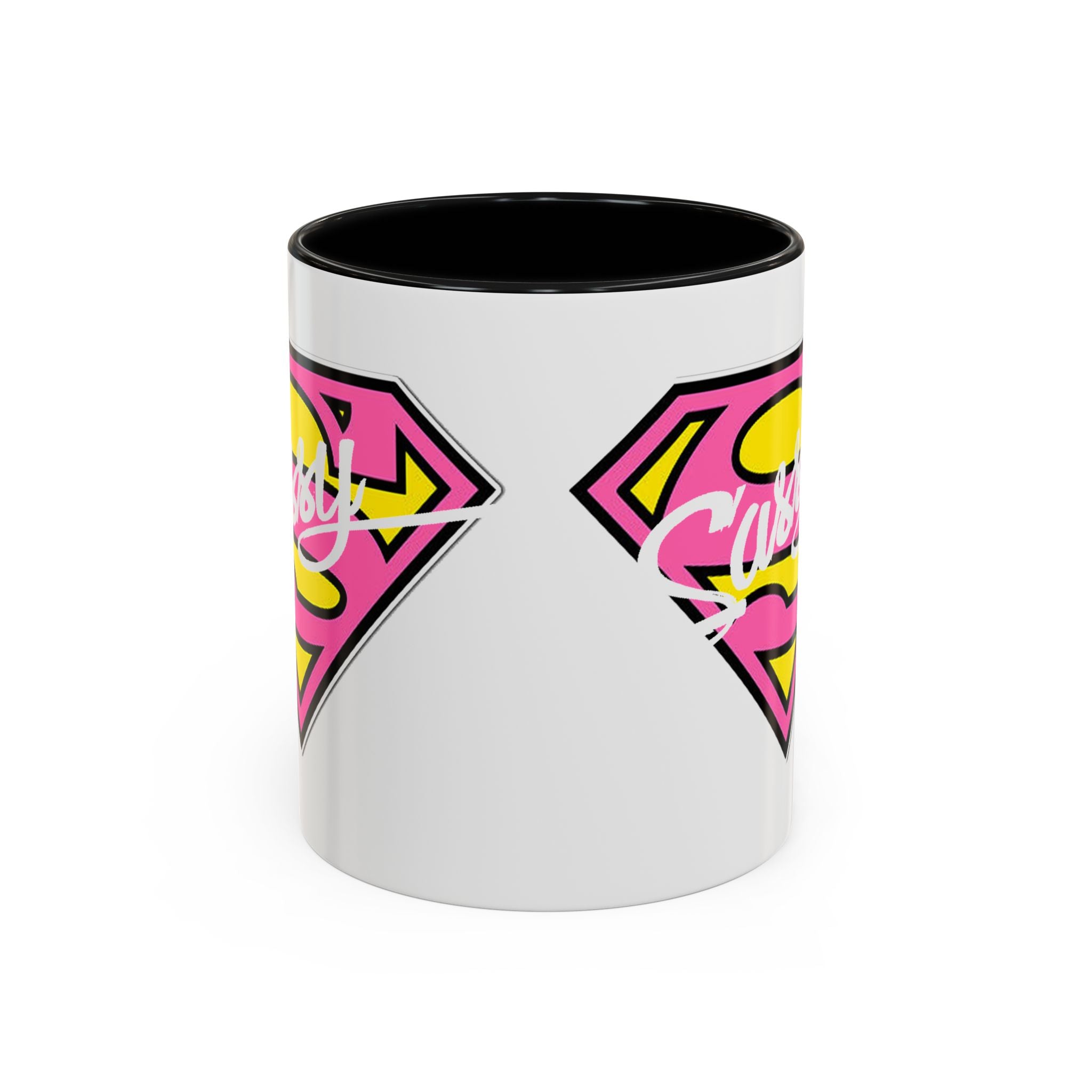 Sassy Supergirl Accent Coffee Mug – Pink & Yellow Super S Logo (11/15oz) - 314 Originals