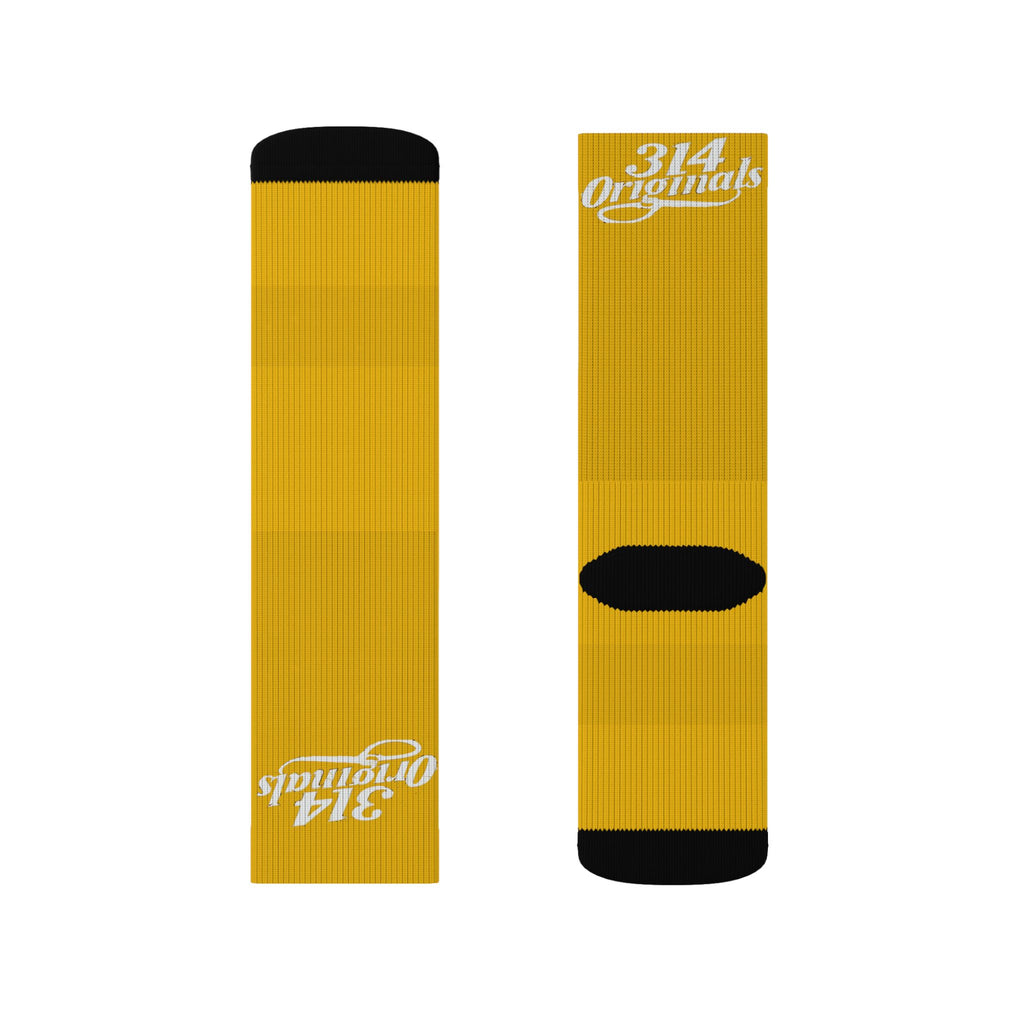 Yellow Sublimation Socks with '314 Originals' Script — Athletic Crew Socks - 314 Originals