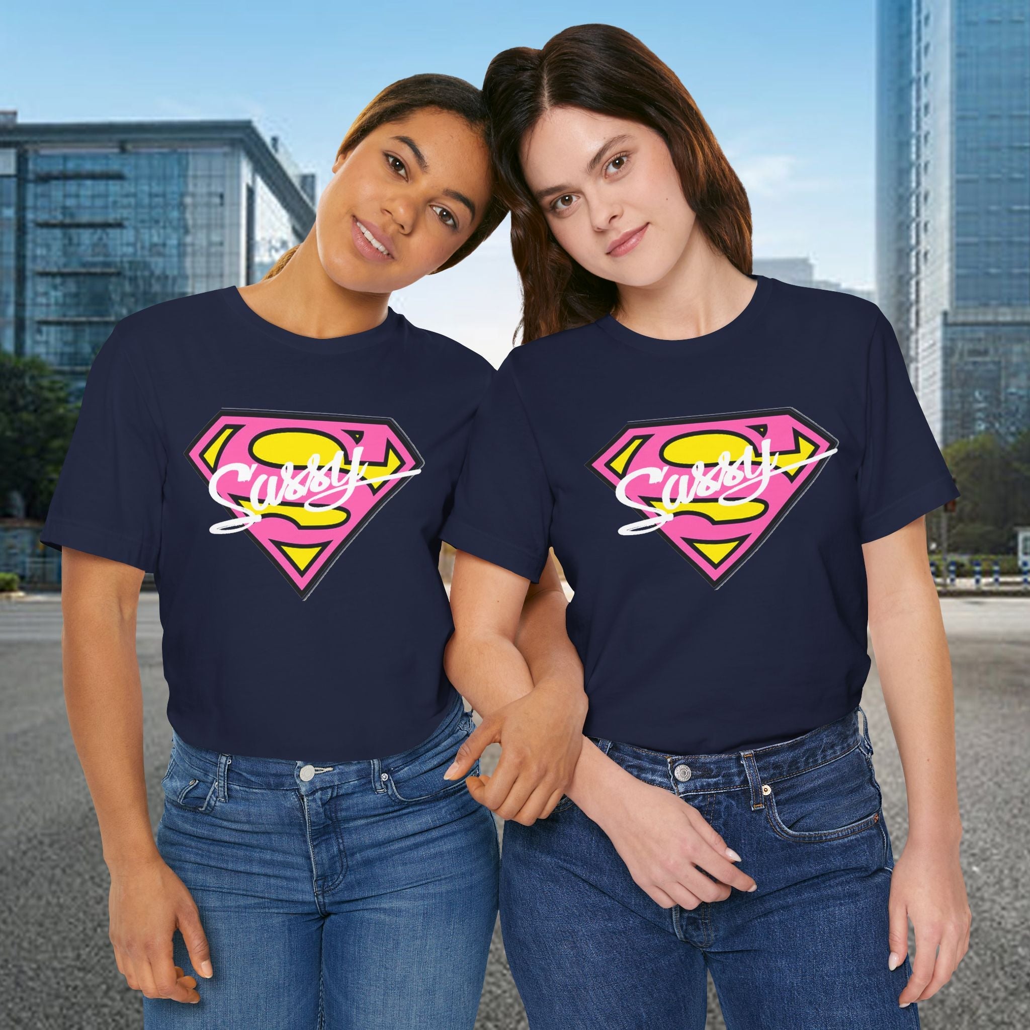 Super Sassy Tee — Pink & Yellow S Badge Graphic T-Shirt Printify T-Shirt  314 Originals