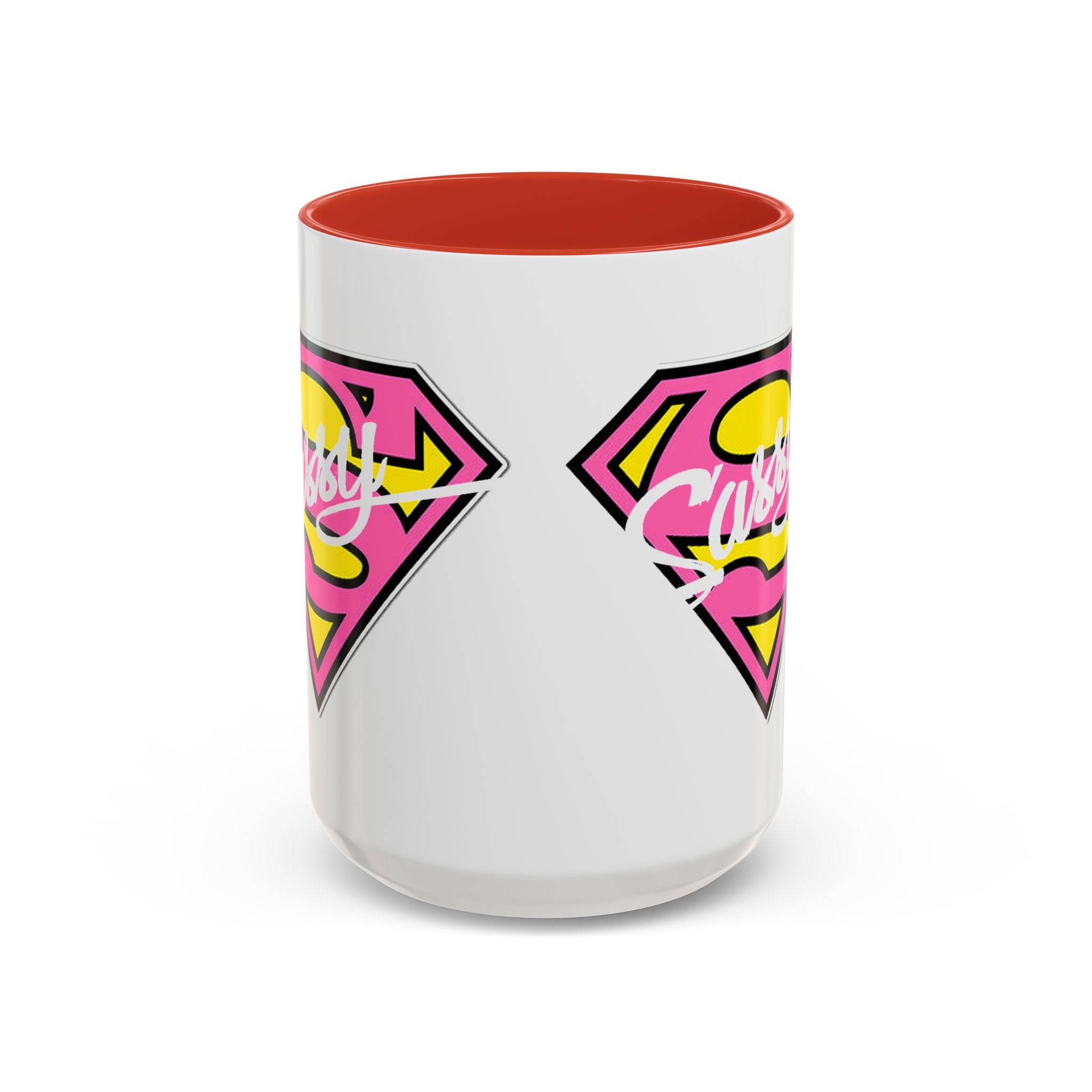 Sassy Supergirl Accent Coffee Mug – Pink & Yellow Super S Logo (11/15oz) - 314 Originals