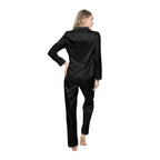 Black Satin Women's Pajama Set — Luxe Long-Sleeve Button Top & Elastic Waist Pants - 314 Originals