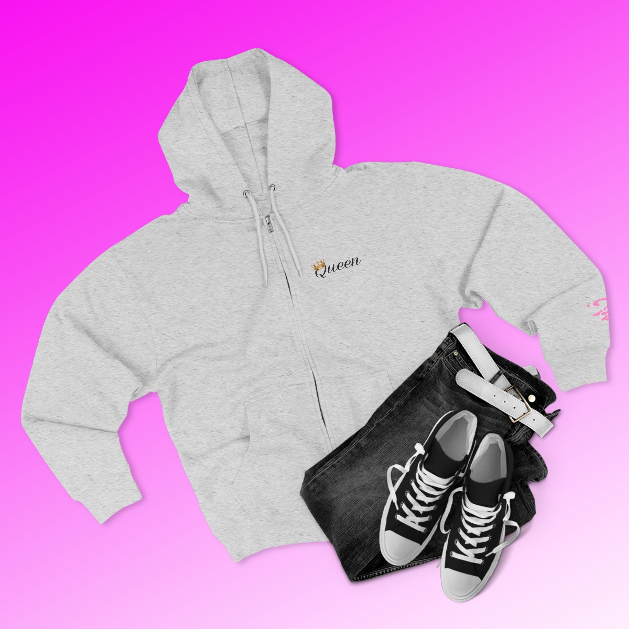 'Queen' Chest Logo Zip Hoodie — Women's Urban Streetwear - 314 Originals