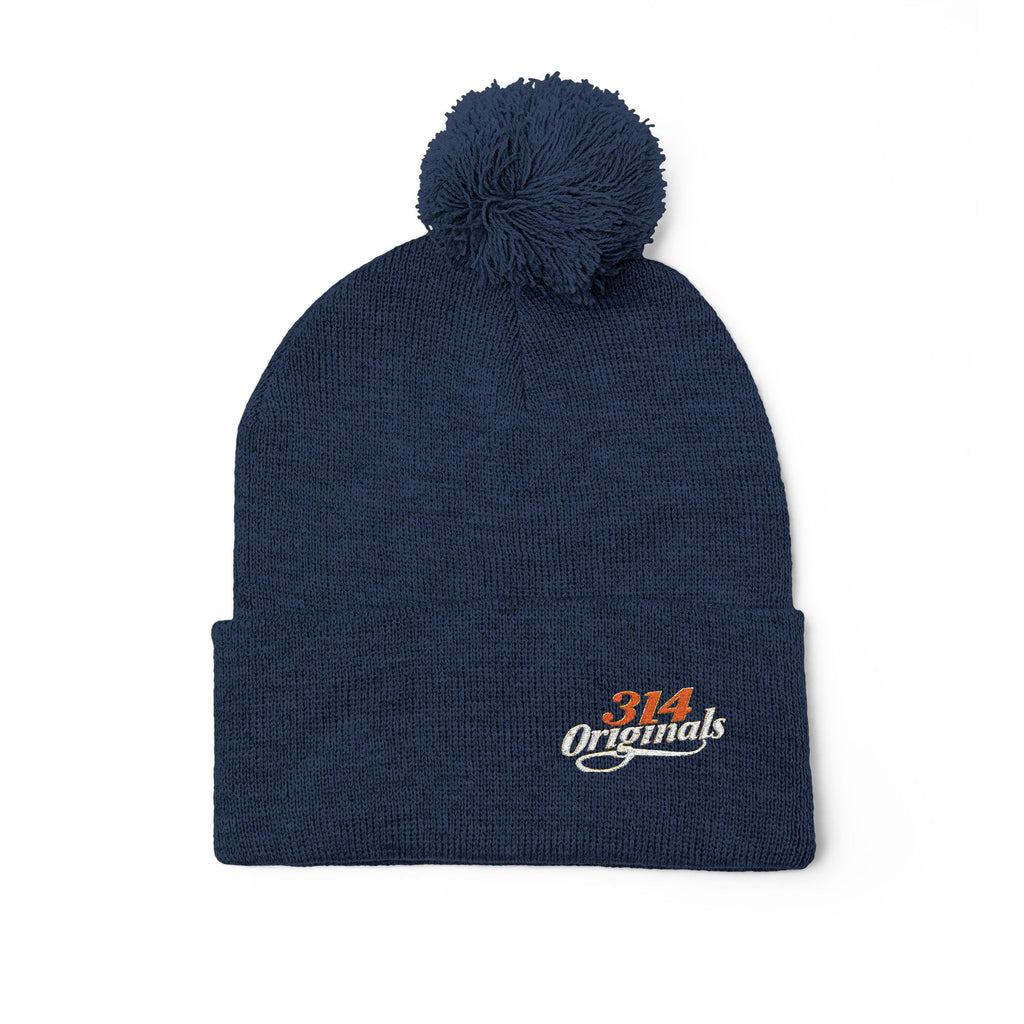 Embroidered Pom-Pom Knit Beanie – Cozy Winter Hat with Small Script Logo - 314 Originals