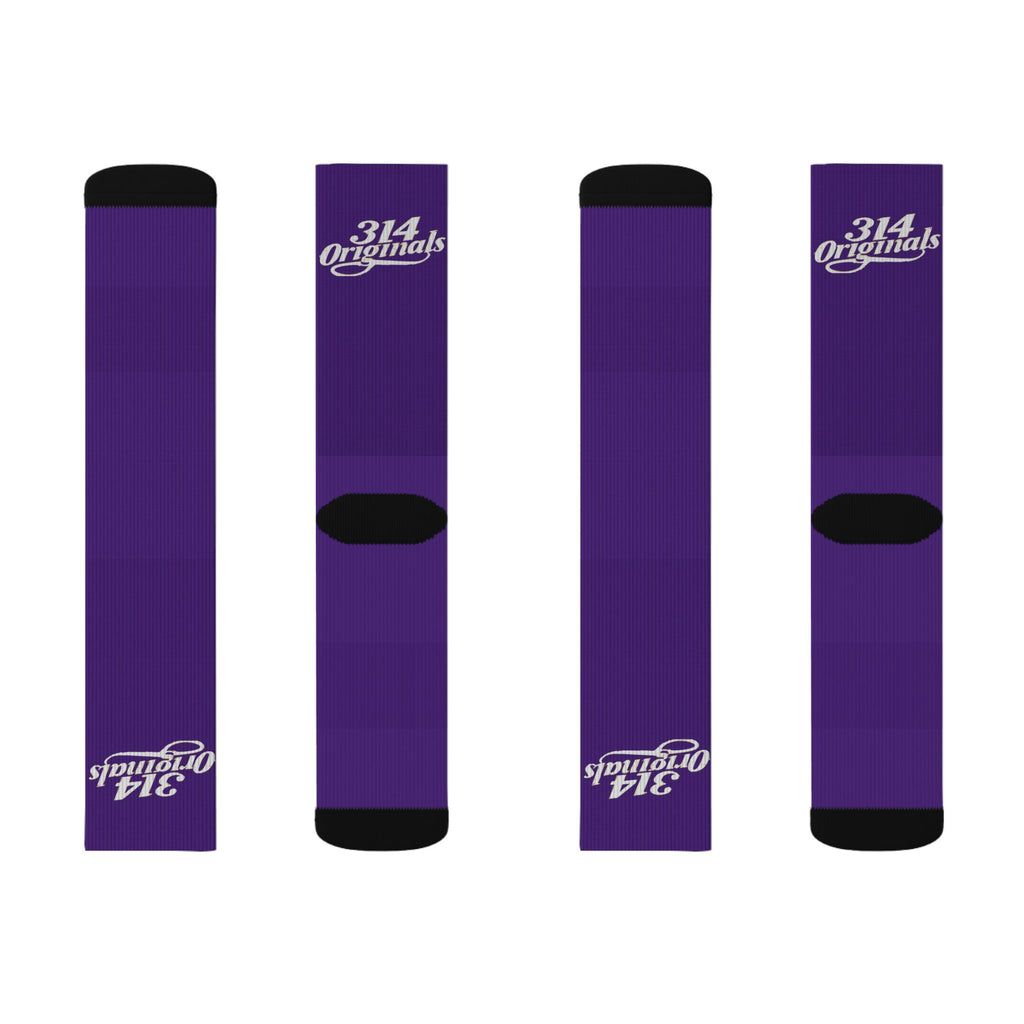 Purple Sublimation Socks with '314 Originals' Script — Athletic Crew Socks - 314 Originals