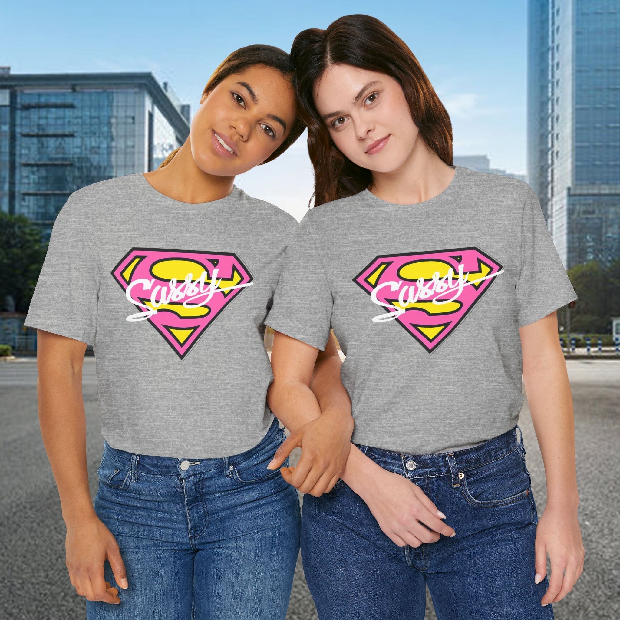 Super Sassy Tee — Pink & Yellow S Badge Graphic T-Shirt Printify T-Shirt  314 Originals