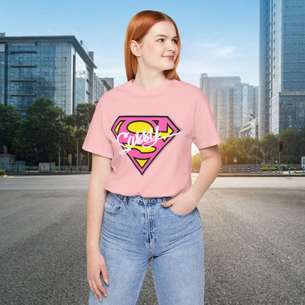 Super Sassy Tee — Pink & Yellow S Badge Graphic T-Shirt Printify T-Shirt  314 Originals