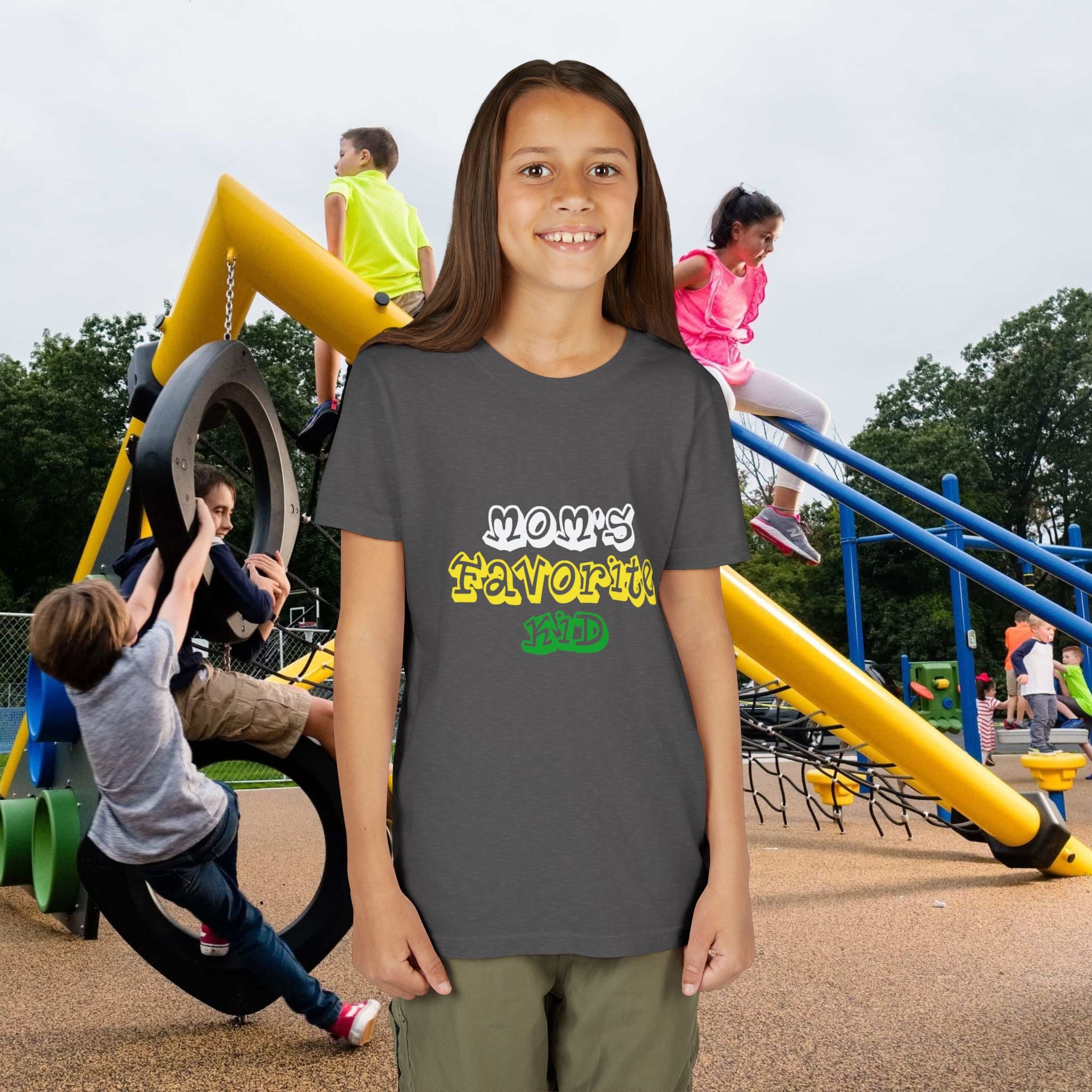 Girl's "Favorite Kid" Retro Yellow & Green Graphic T-Shirt