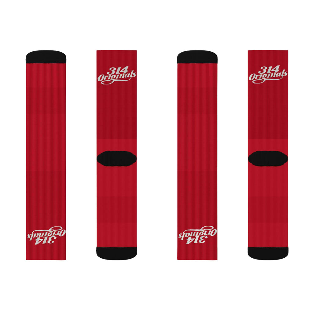 Red Sublimation Socks with '314 Originals' Script — Athletic Crew Socks - 314 Originals