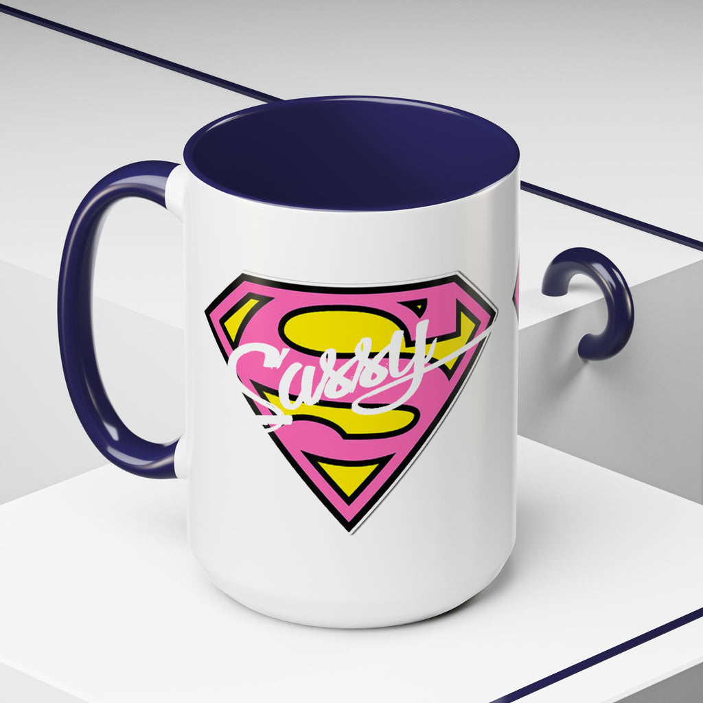 Sassy Supergirl Accent Coffee Mug – Pink & Yellow Super S Logo (11/15oz) - 314 Originals