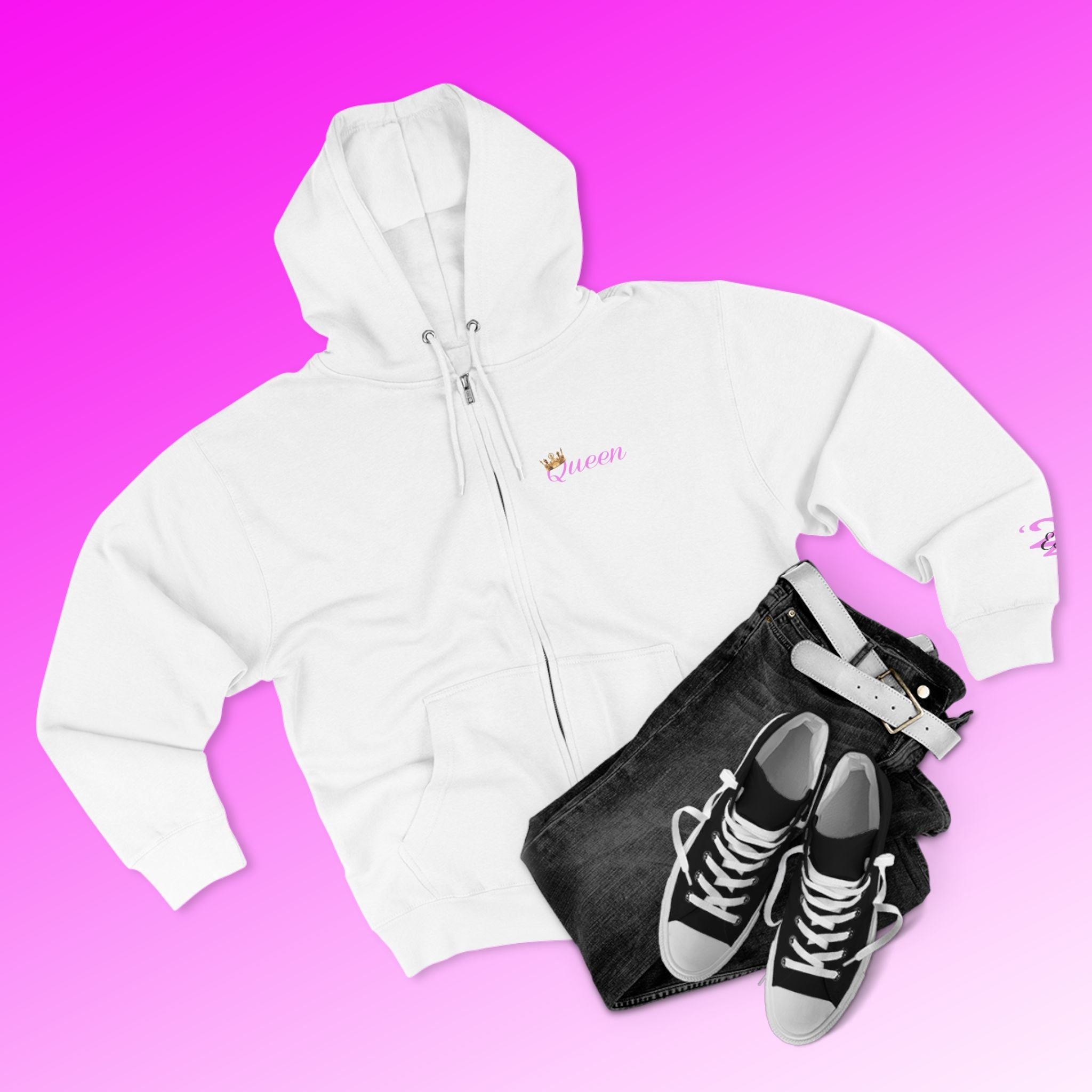 'Queen' Chest Logo Zip Hoodie — Women's Urban Streetwear Printify Hoodie  314 Originals