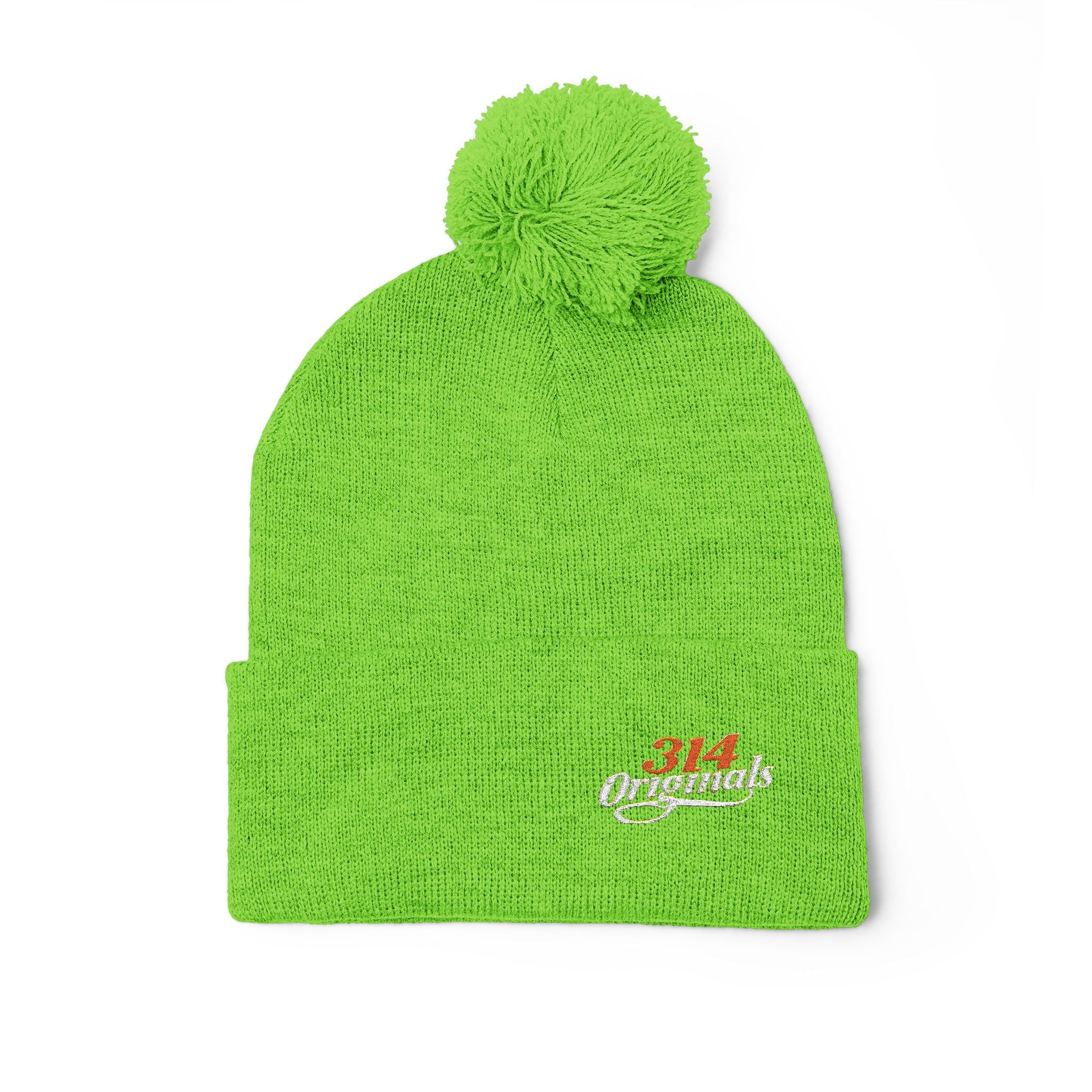 Embroidered Pom-Pom Knit Beanie – Cozy Winter Hat with Small Script Logo - 314 Originals