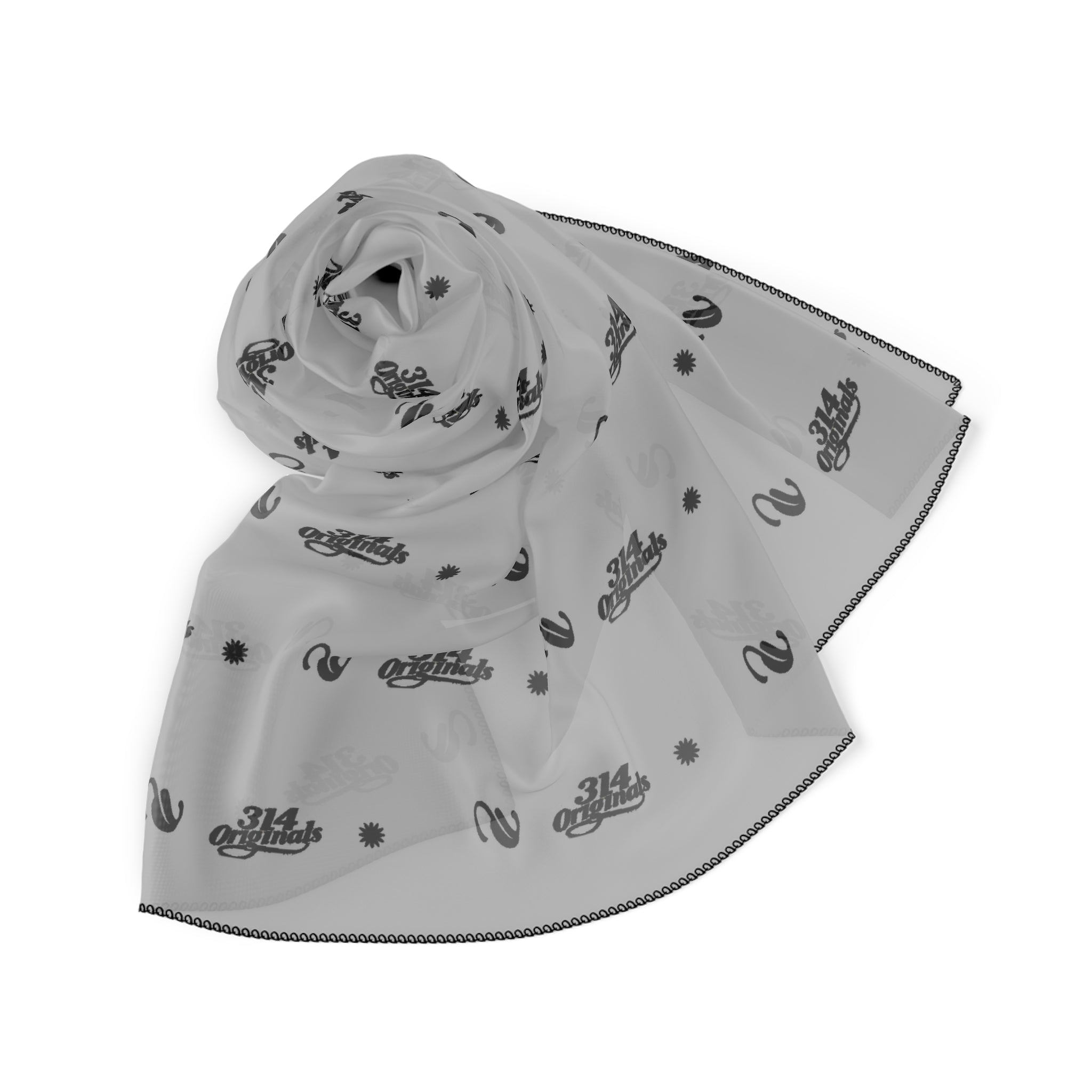Grey and Black Logo Scarf - Script Pattern Polyester Scarf - 314 Originals