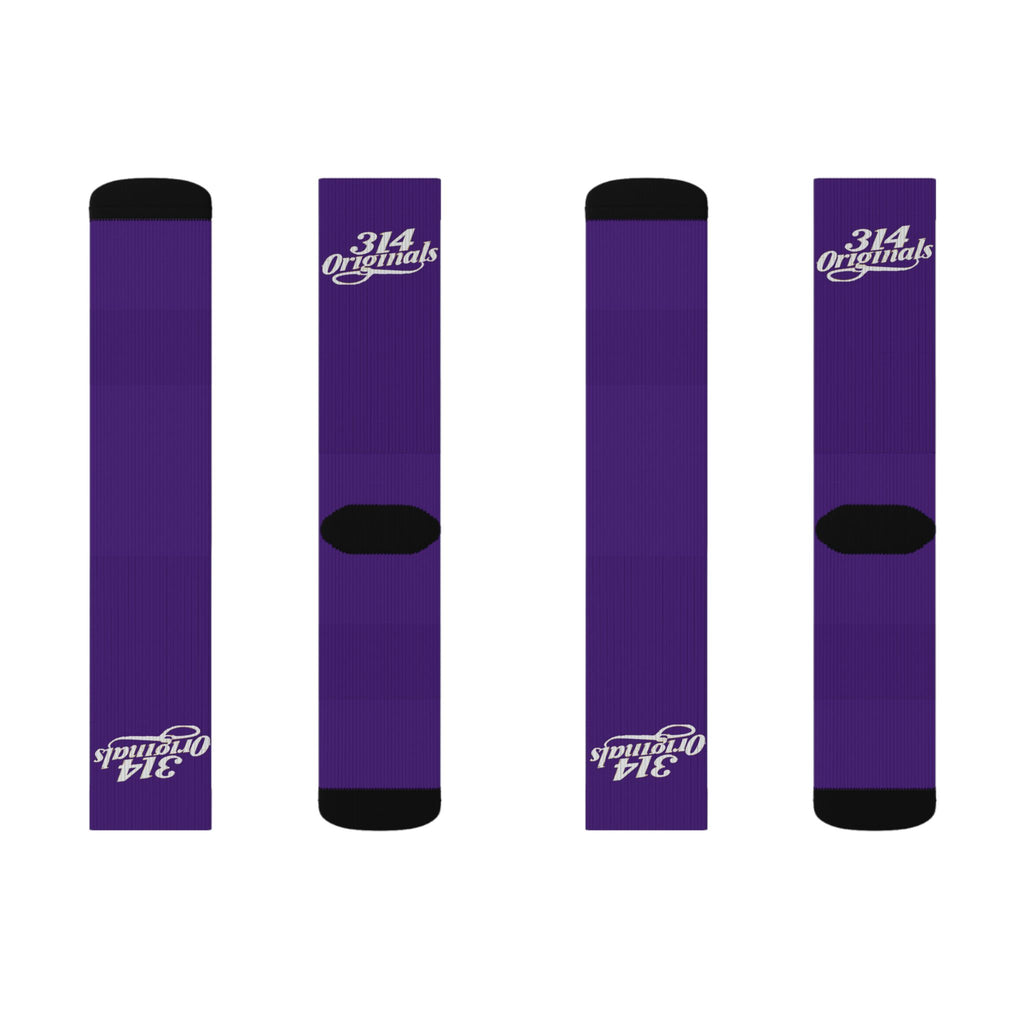 Purple Sublimation Socks with '314 Originals' Script — Athletic Crew Socks - 314 Originals