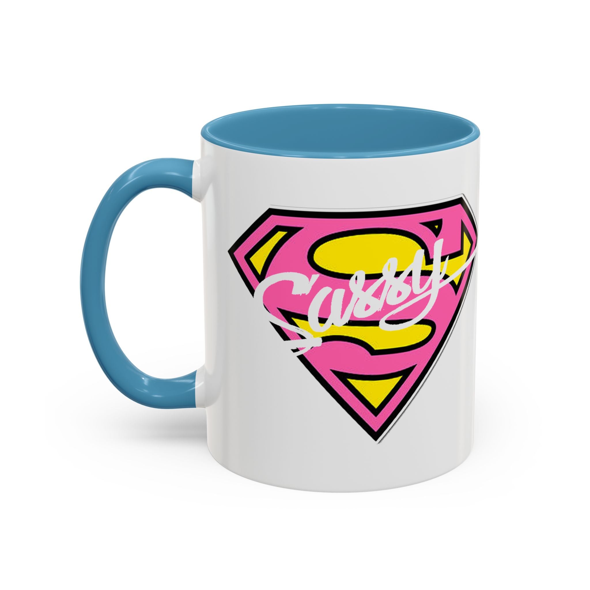 Sassy Supergirl Accent Coffee Mug – Pink & Yellow Super S Logo (11/15oz) - 314 Originals