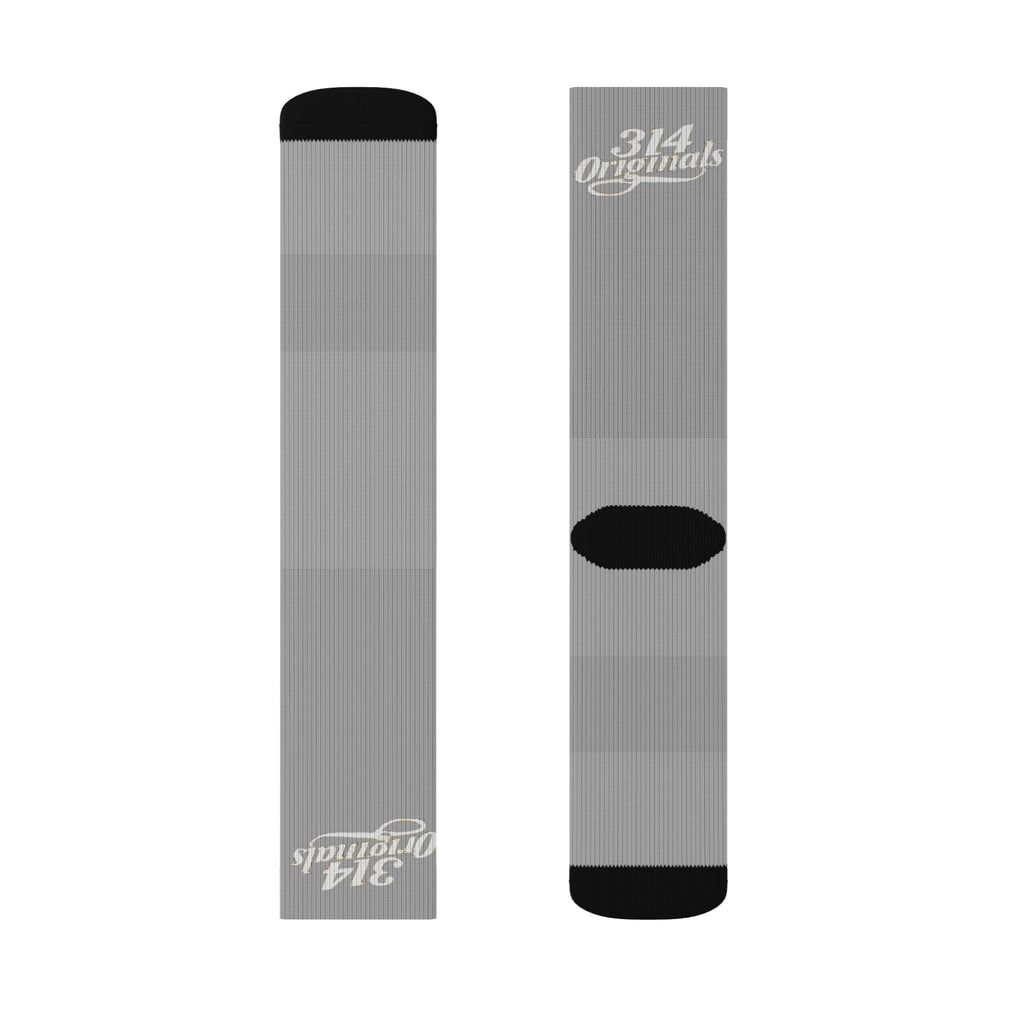 Grey Sublimation Socks with '314 Originals' Script — Athletic Crew Socks - 314 Originals