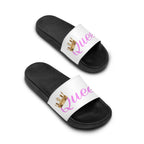 Queen Slide Sandals — Pink Script with Gold Crown
