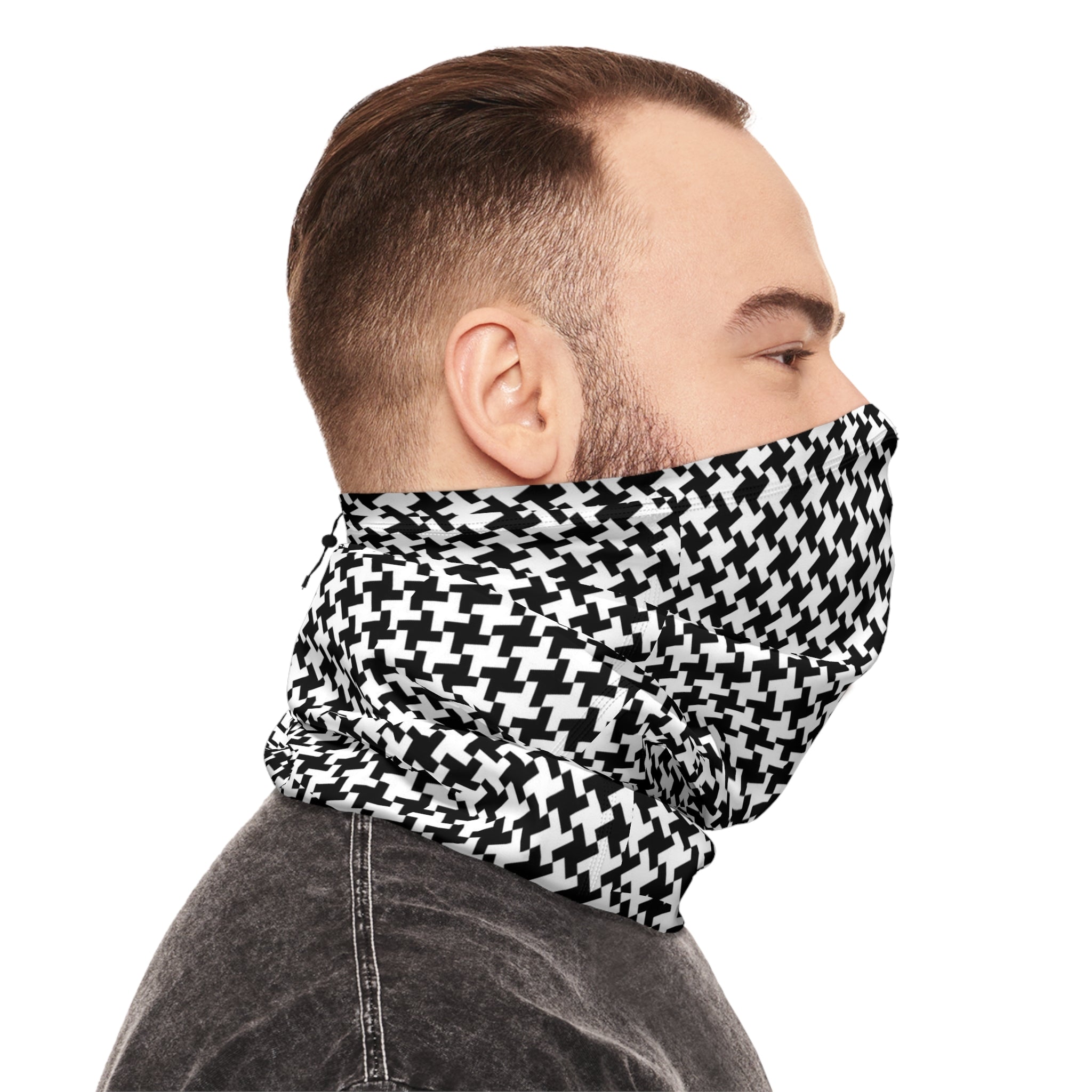 Houndstooth Winter Neck Gaiter with Drawstring — Cozy Black & White Face Scarf - 314 Originals