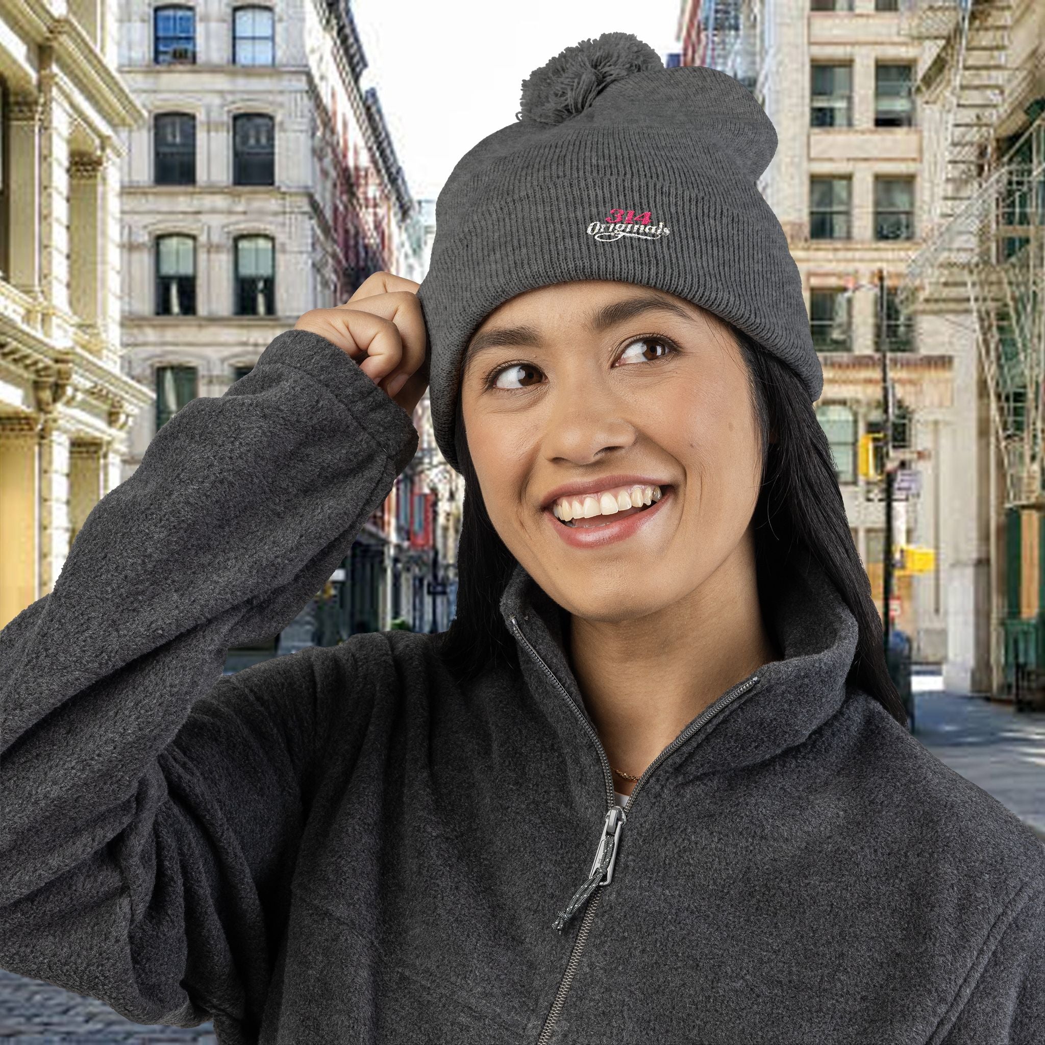Embroidered Pom-Pom Knit Cap — '314 Originals' Beanie Printify Hats  314 Originals