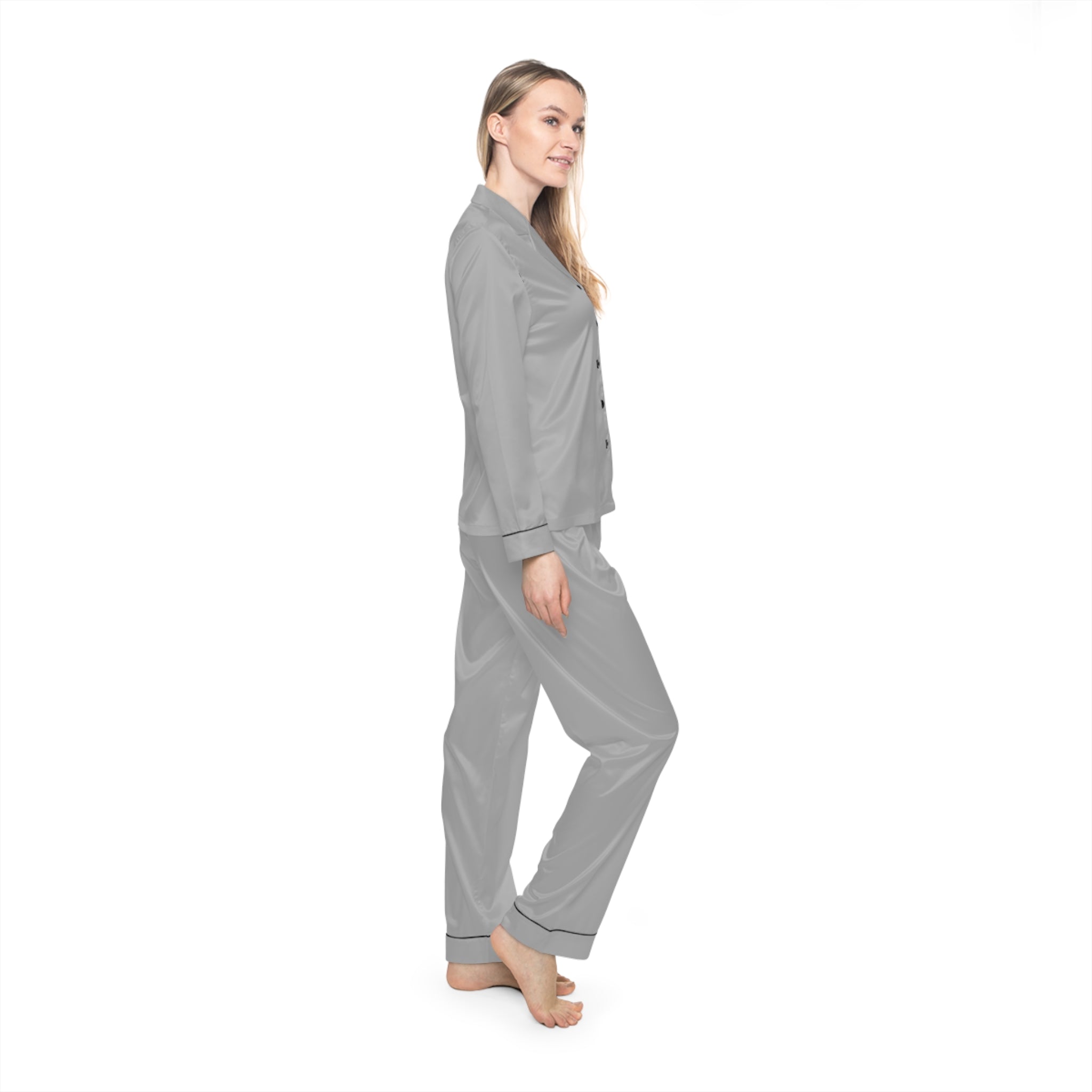 Women's Light Grey Satin Pajama Set — Luxurious Sleepwear Printify All Over Prints  314 Originals