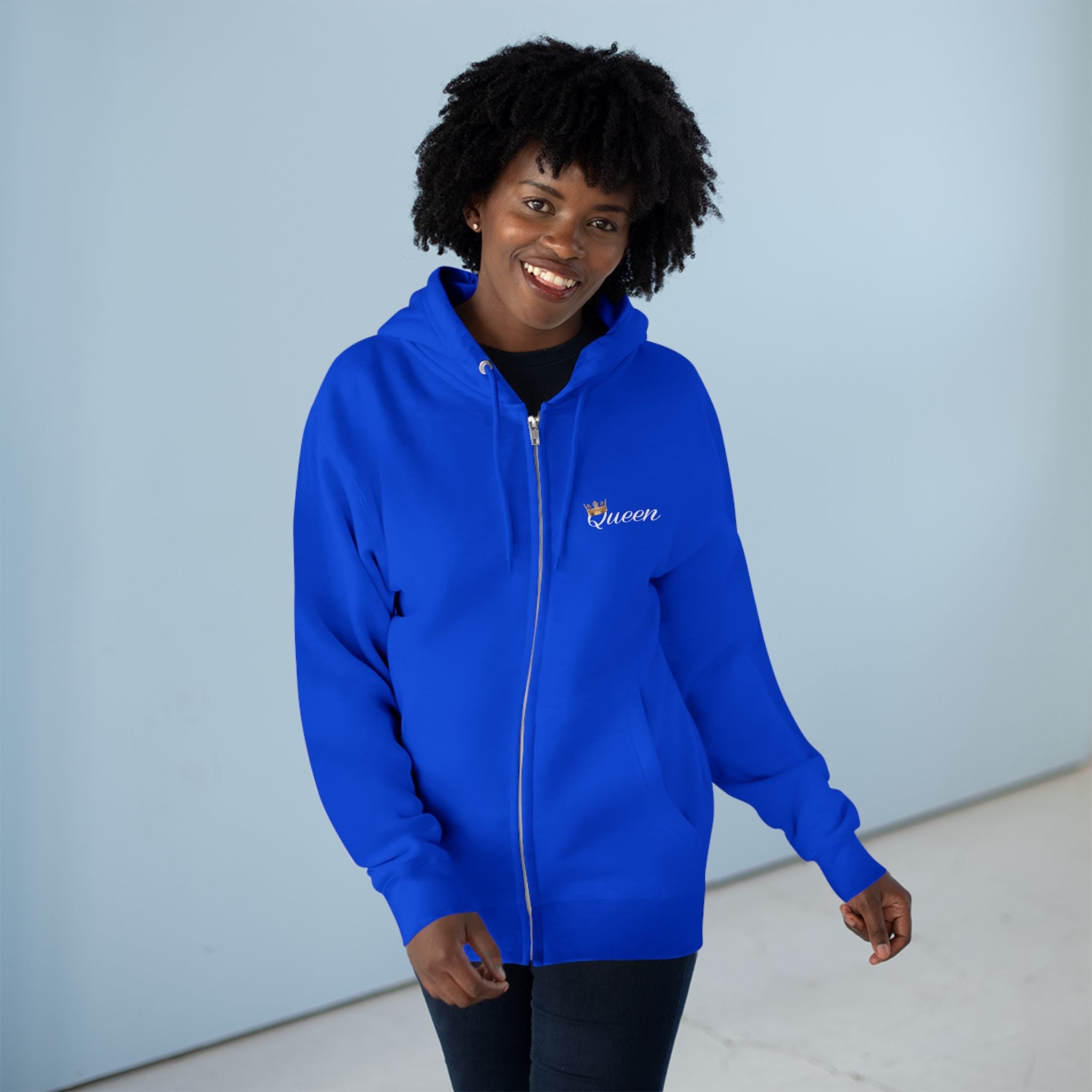 'Queen' Chest Logo Zip Hoodie — Women's Urban Streetwear Printify Hoodie  314 Originals
