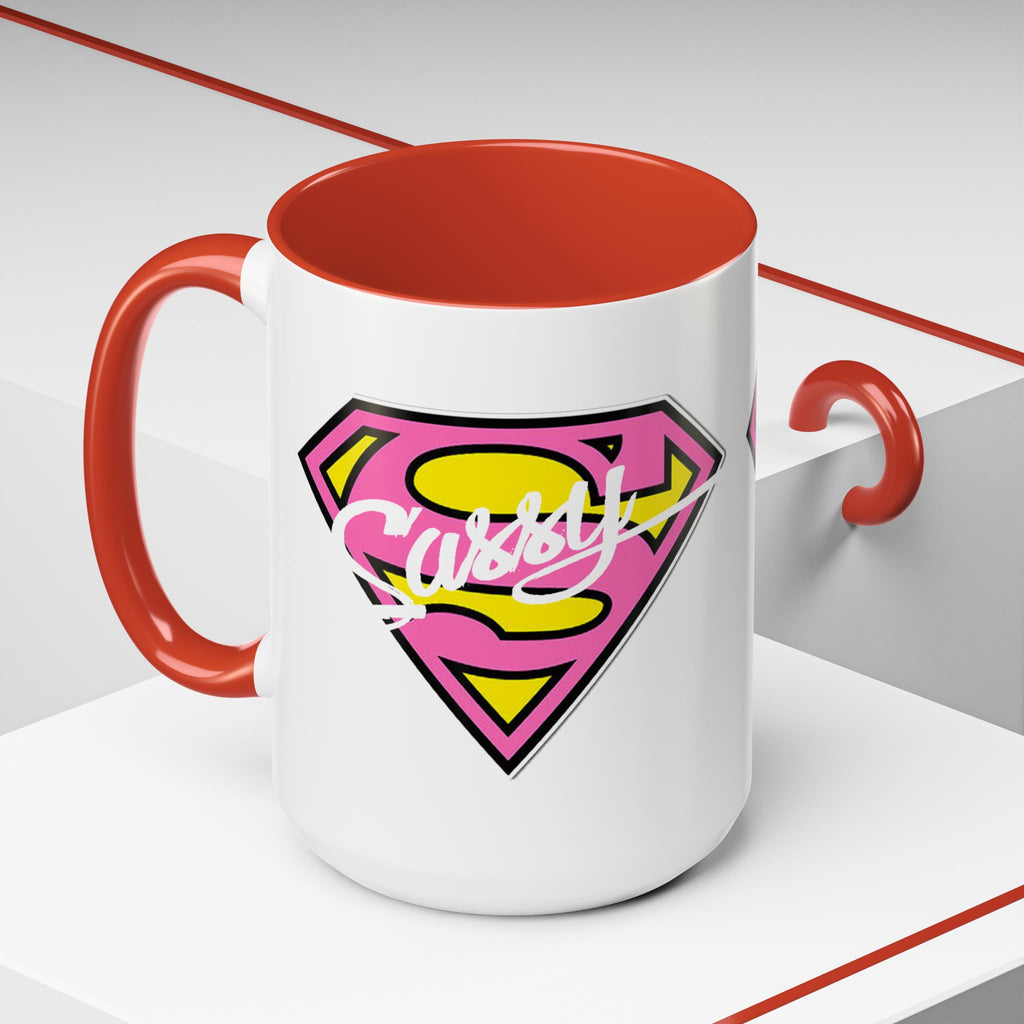 Sassy Supergirl Accent Coffee Mug – Pink & Yellow Super S Logo (11/15oz) - 314 Originals