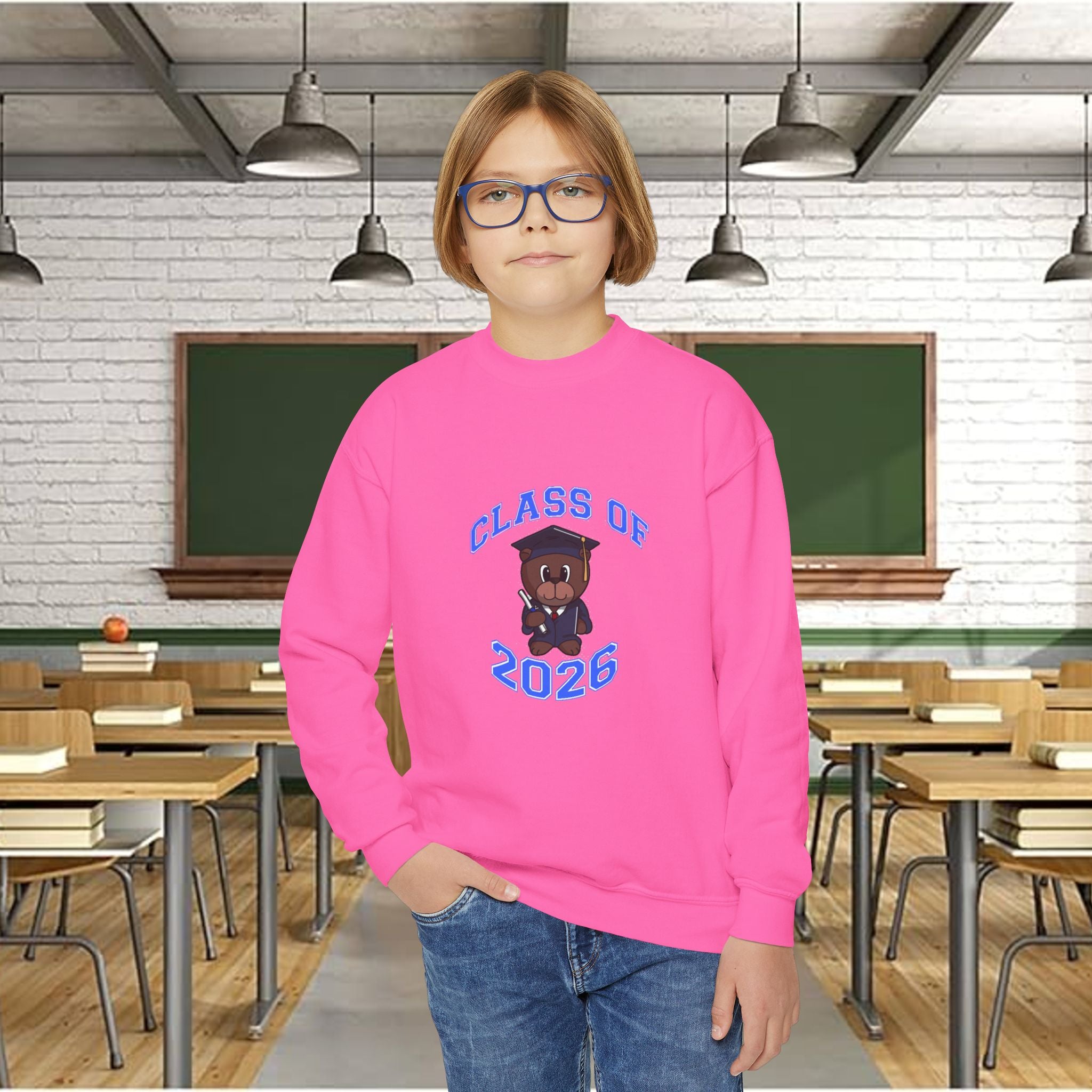 Class of 2026 Youth Crewneck Sweatshirt – Graduation Bear Design