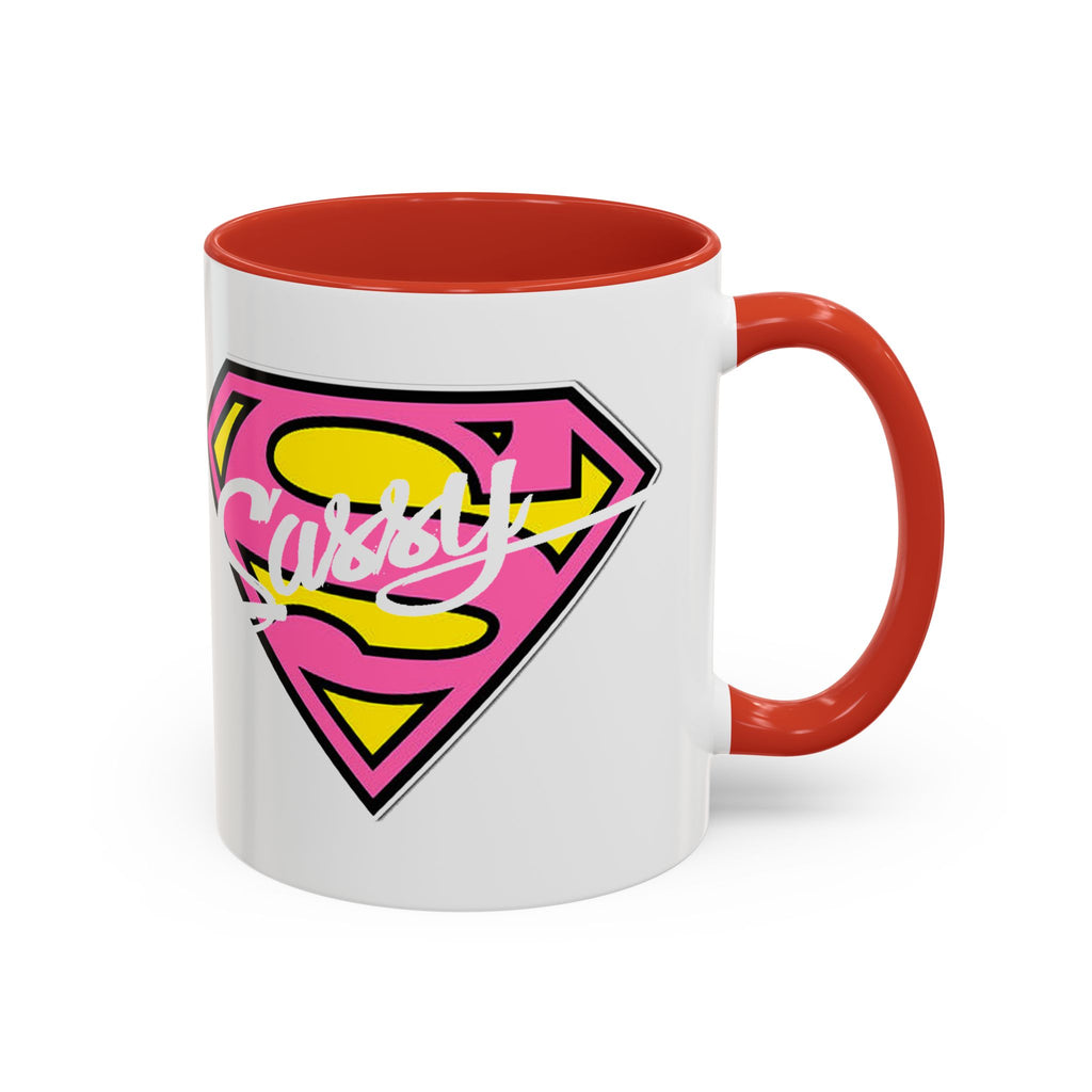 Sassy Supergirl Accent Coffee Mug – Pink & Yellow Super S Logo (11/15oz) - 314 Originals
