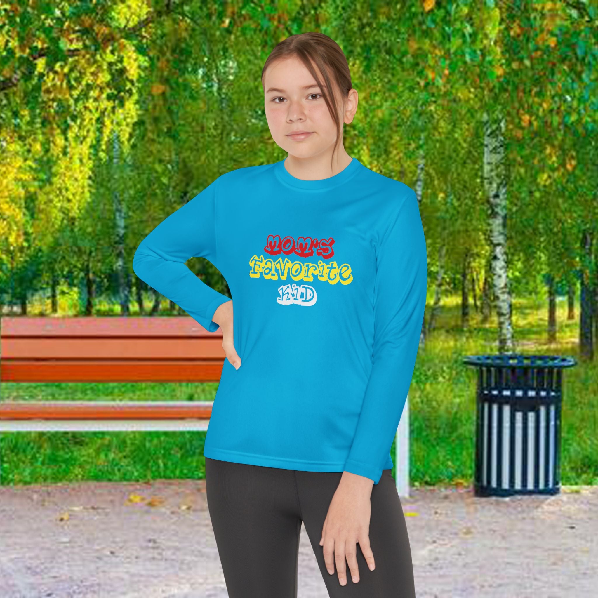 "Mom's Favorite Kid" Youth Long Sleeve Tee —Colorful Retro Design