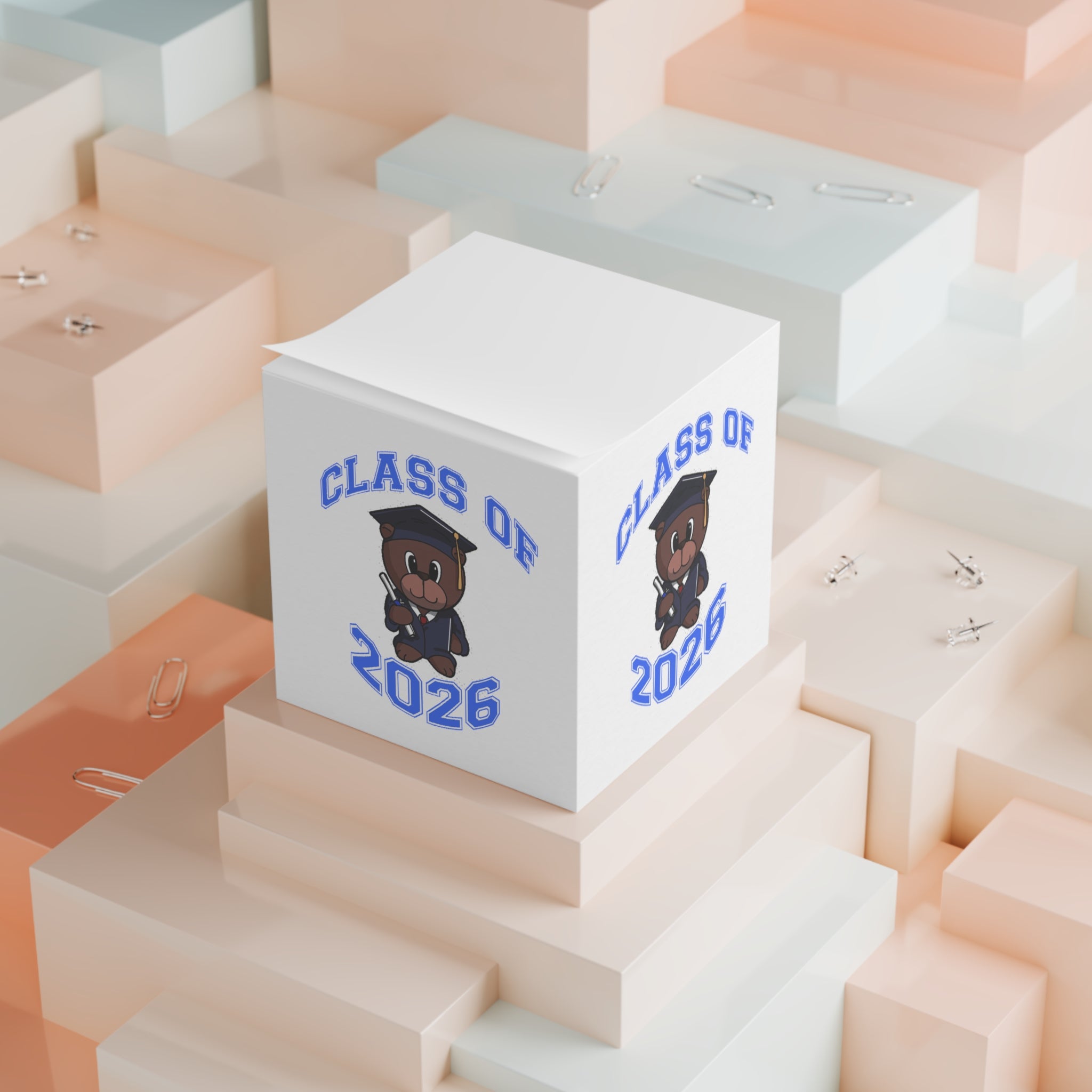 Class of 2026 Graduation Note Cube — Cute Teddy Grad Memo Block