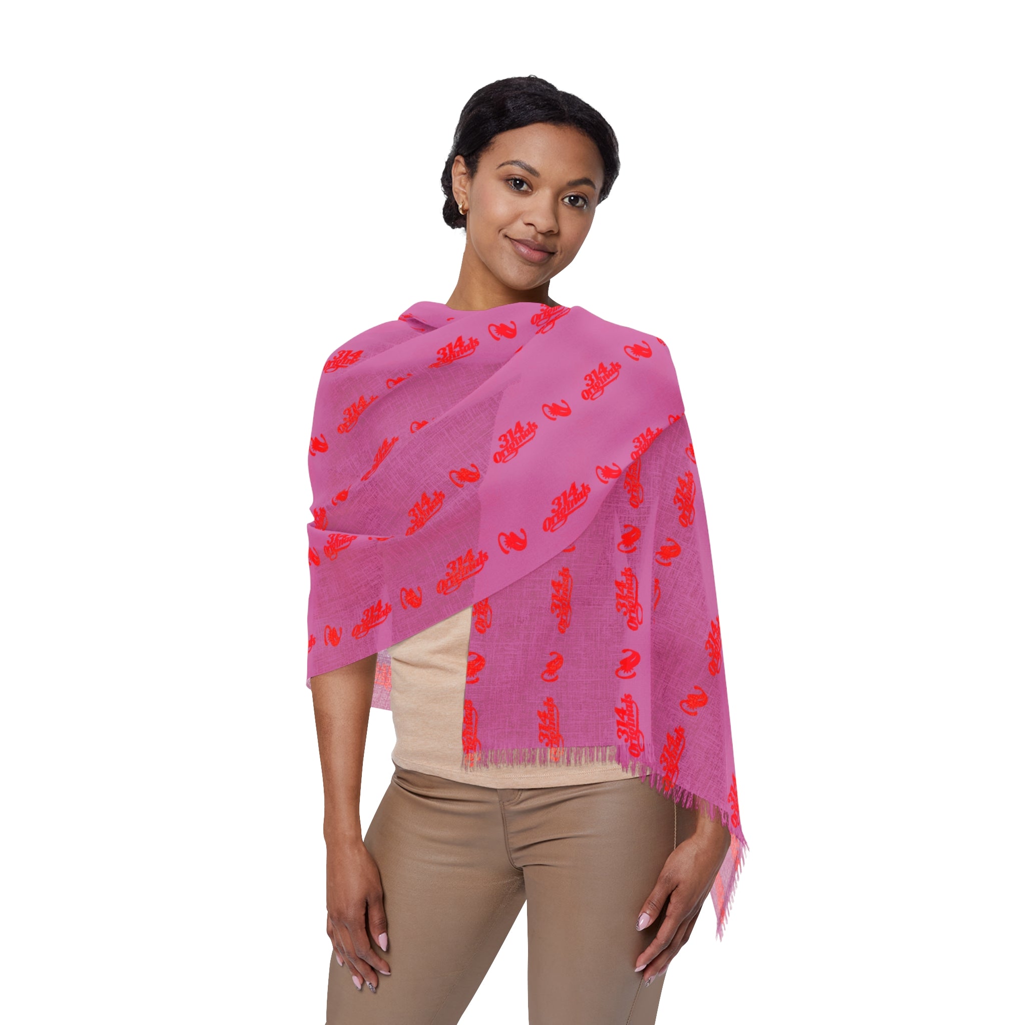 Pink Red Patterned Light Scarf — Lightweight Fringe Fashion Scarf - 314 Originals