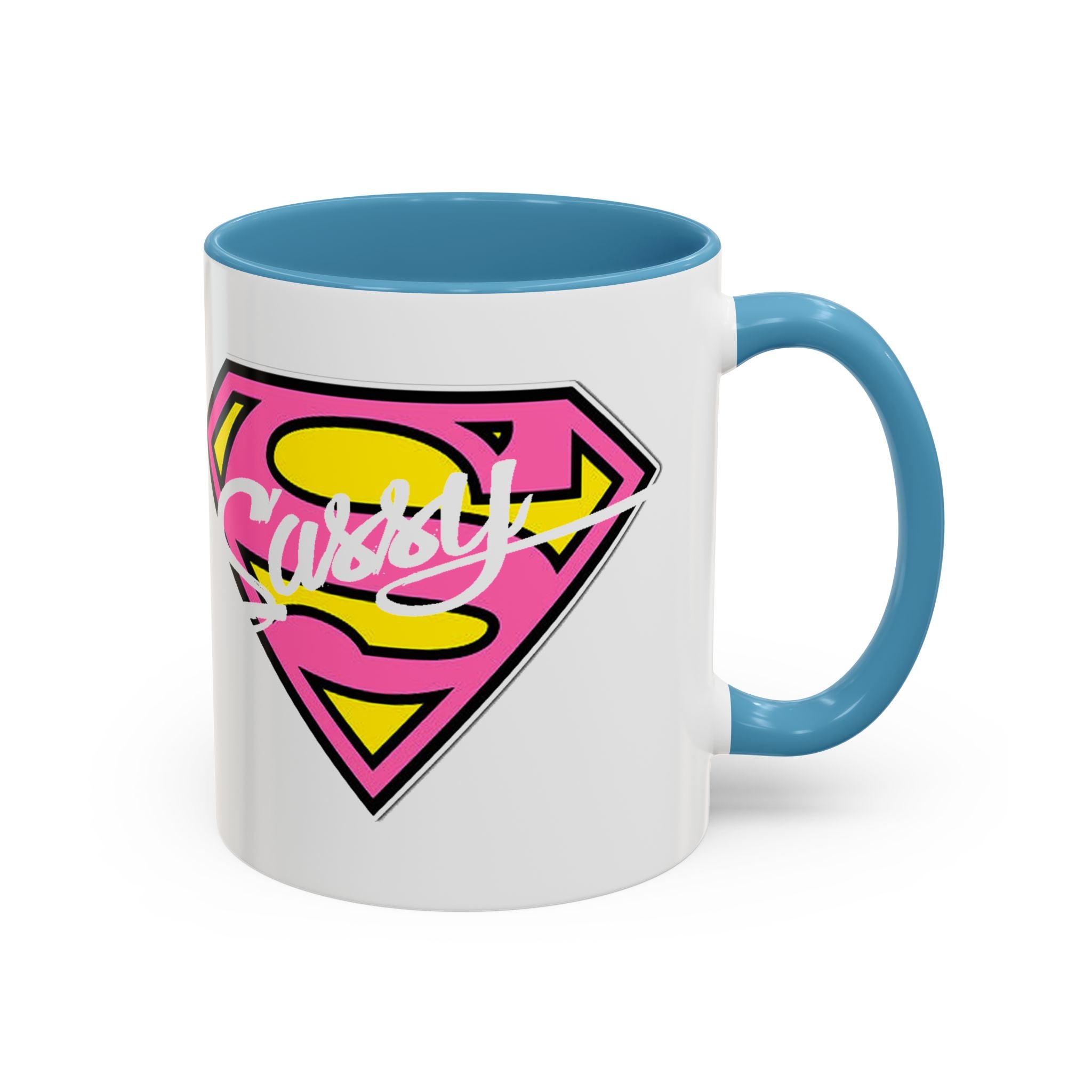 Sassy Supergirl Accent Coffee Mug – Pink & Yellow Super S Logo (11/15oz) - 314 Originals