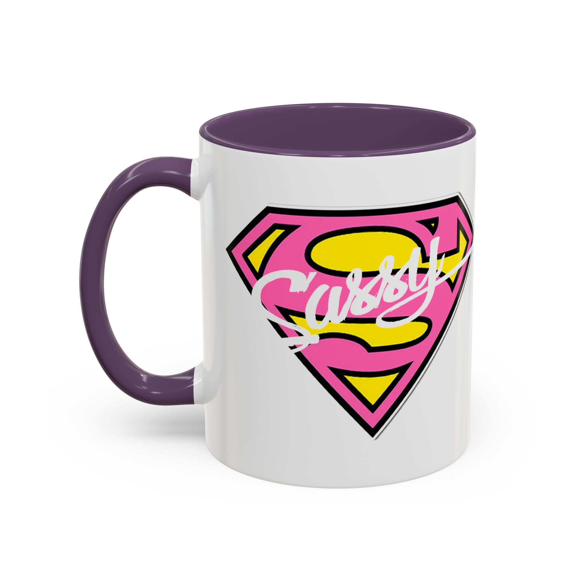 Sassy Supergirl Accent Coffee Mug – Pink & Yellow Super S Logo (11/15oz) - 314 Originals