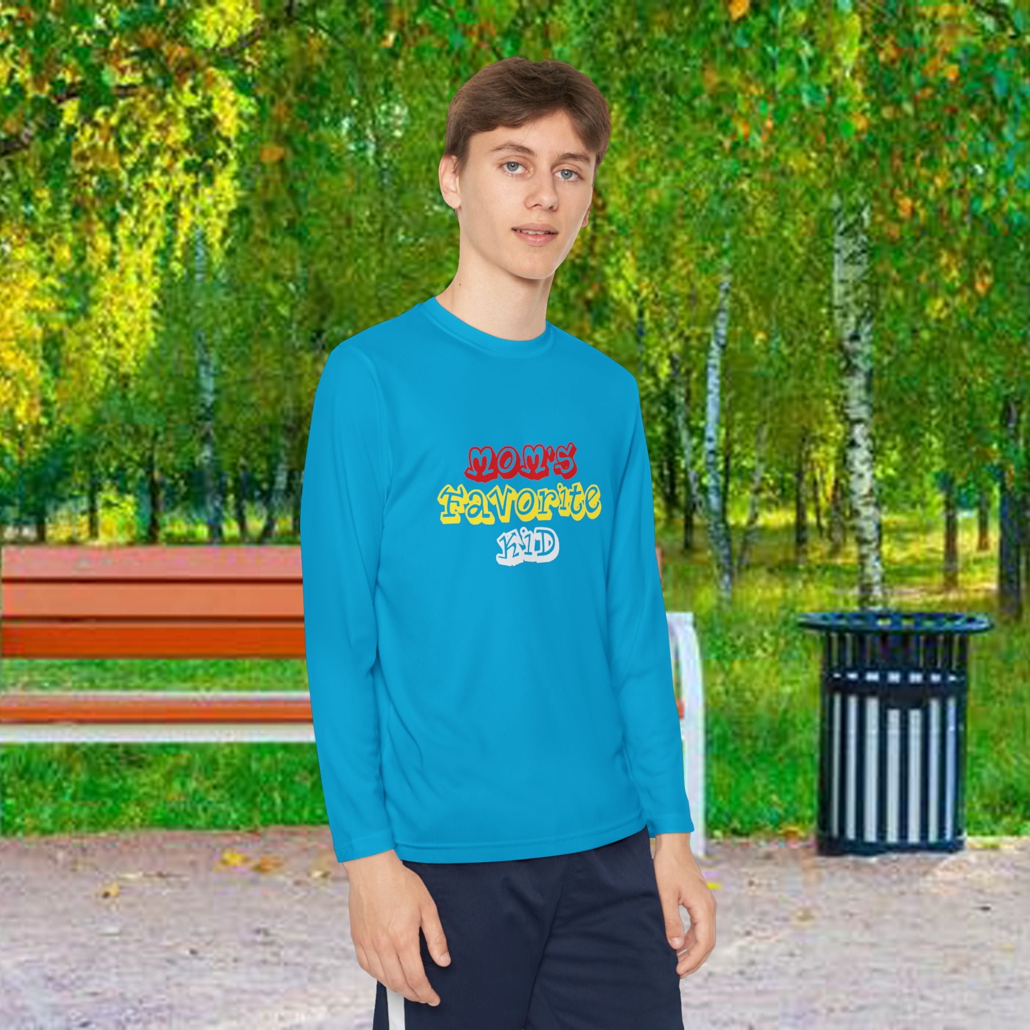 "Mom's Favorite Kid" Youth Long Sleeve Tee —Colorful Retro Design