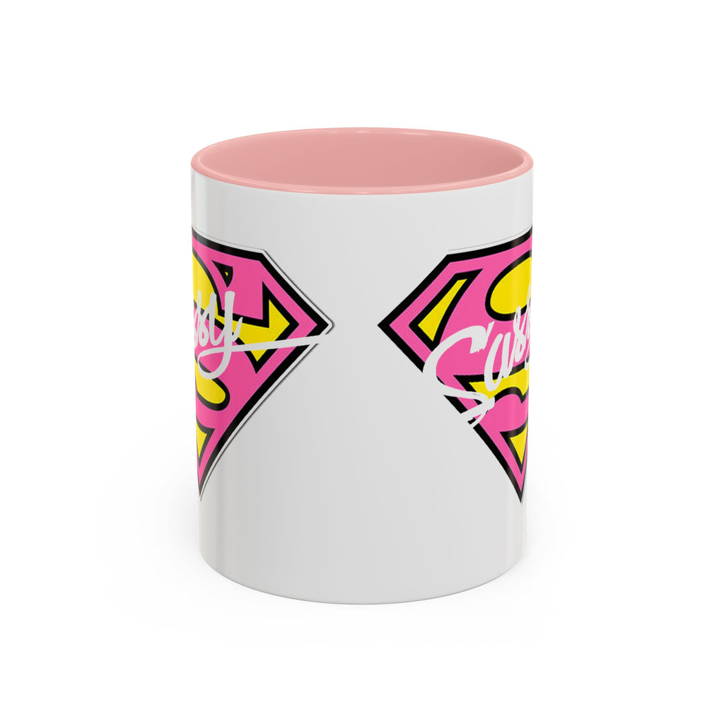 Sassy Supergirl Accent Coffee Mug – Pink & Yellow Super S Logo (11/15oz) - 314 Originals