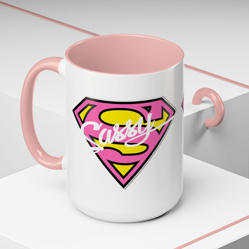 Sassy Supergirl Accent Coffee Mug – Pink & Yellow Super S Logo (11/15oz) - 314 Originals