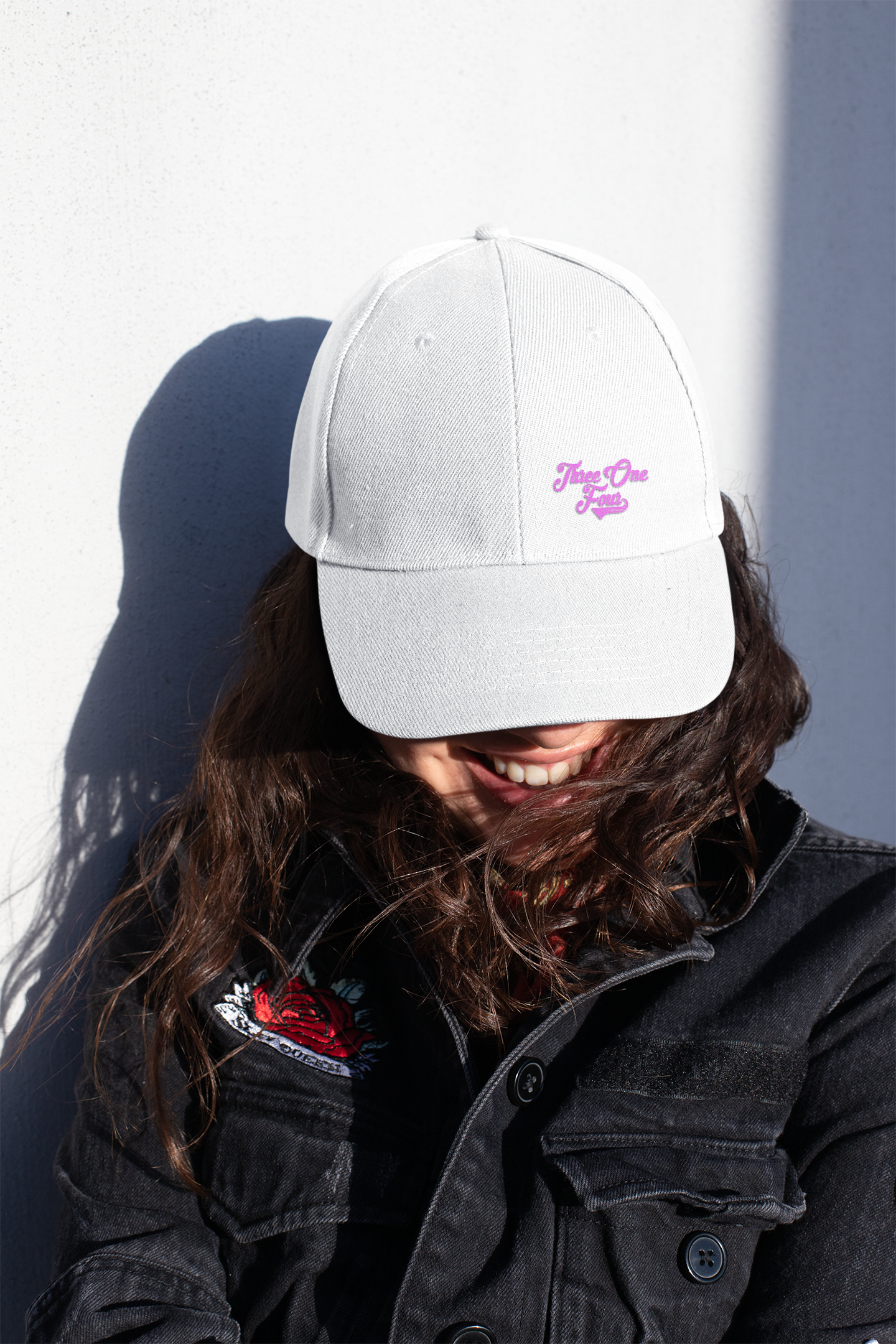 White Mid Profile Baseball Cap — 314 Embroidered Pink Logo - 314 Originals