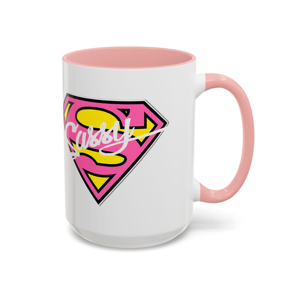 Sassy Supergirl Accent Coffee Mug – Pink & Yellow Super S Logo (11/15oz) - 314 Originals