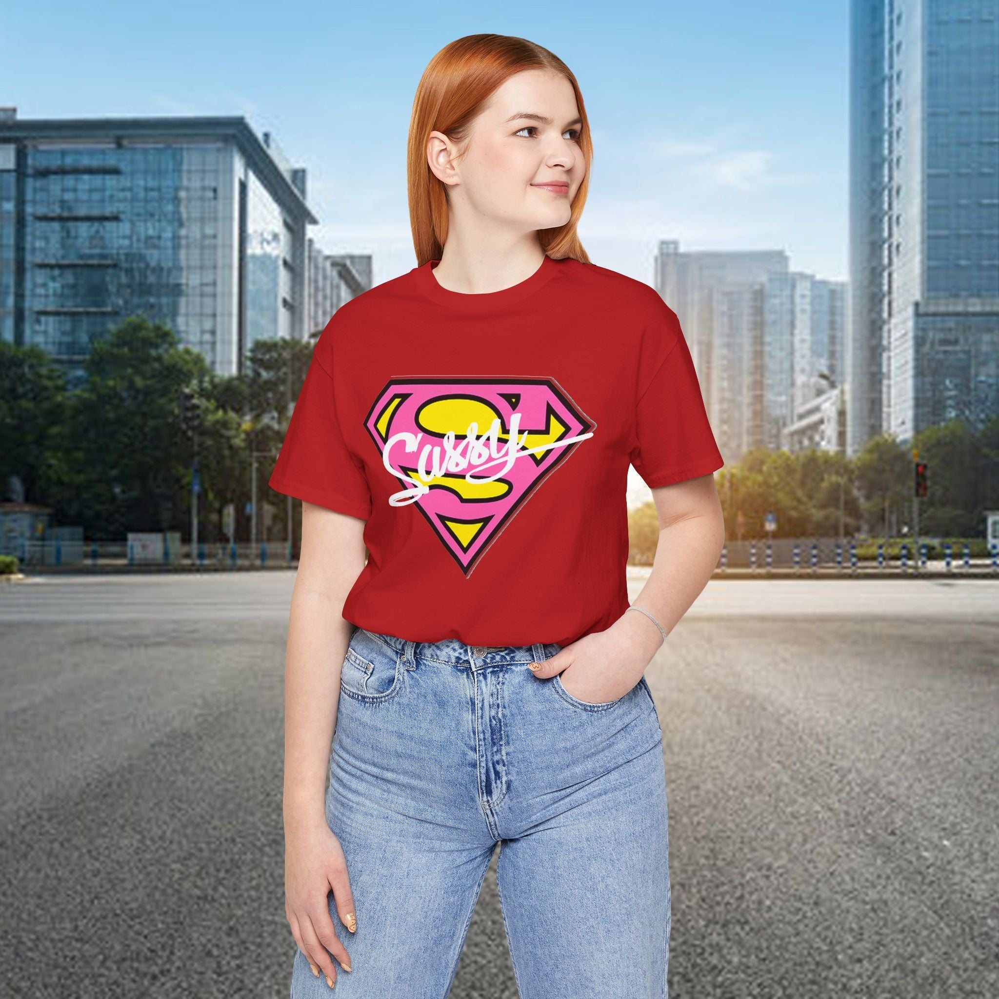 Super Sassy Tee — Pink & Yellow S Badge Graphic T-Shirt Printify T-Shirt  314 Originals