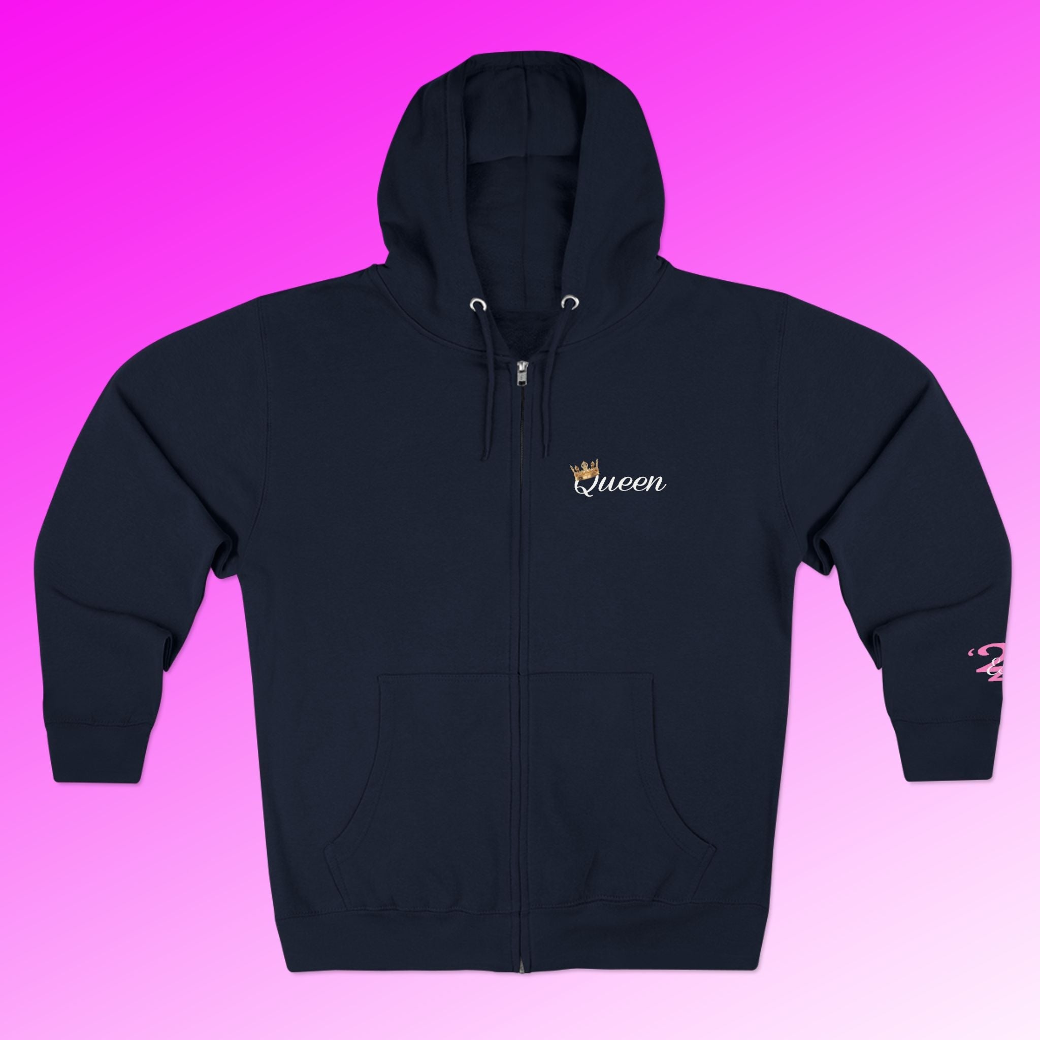 'Queen' Chest Logo Zip Hoodie — Women's Urban Streetwear Printify Hoodie  314 Originals