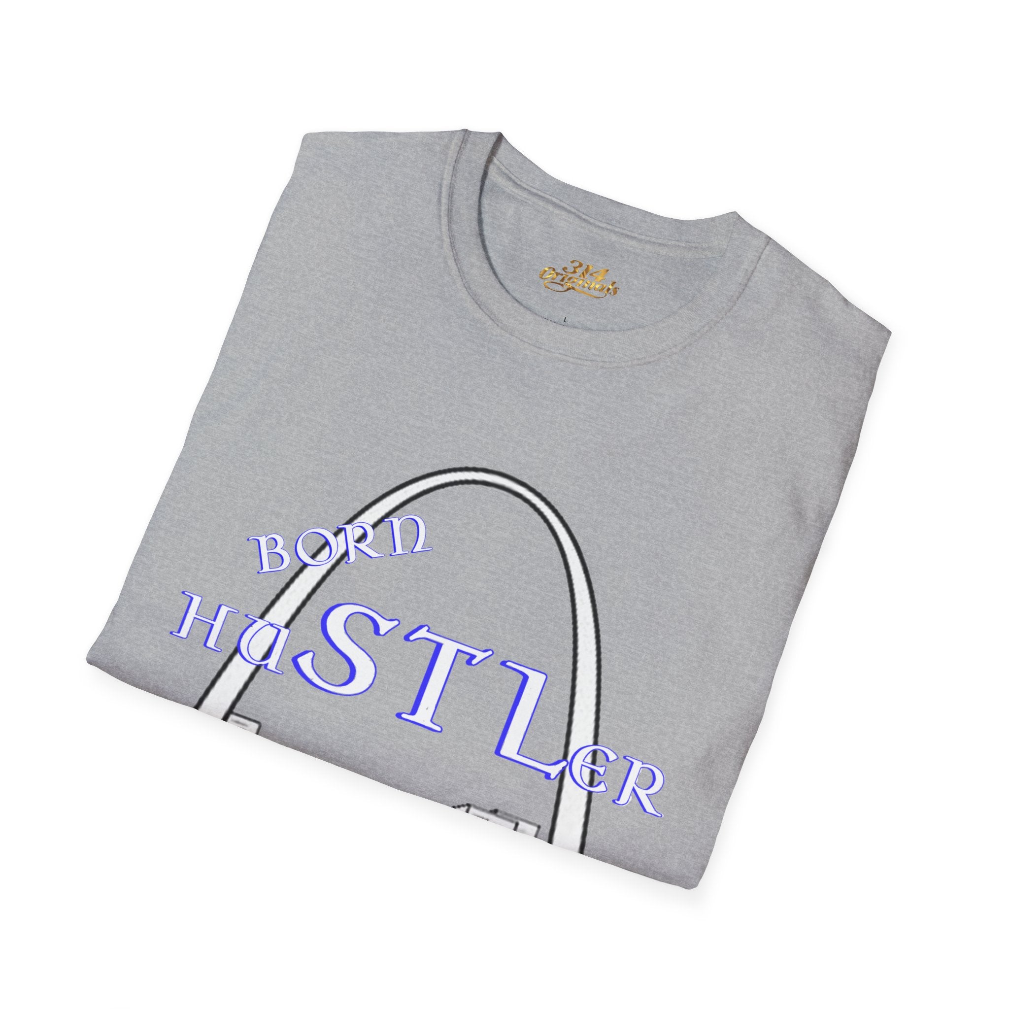St. Louis Arch Skyline Tee — Born Hustler Front, 314 Originals Back - 314 Originals