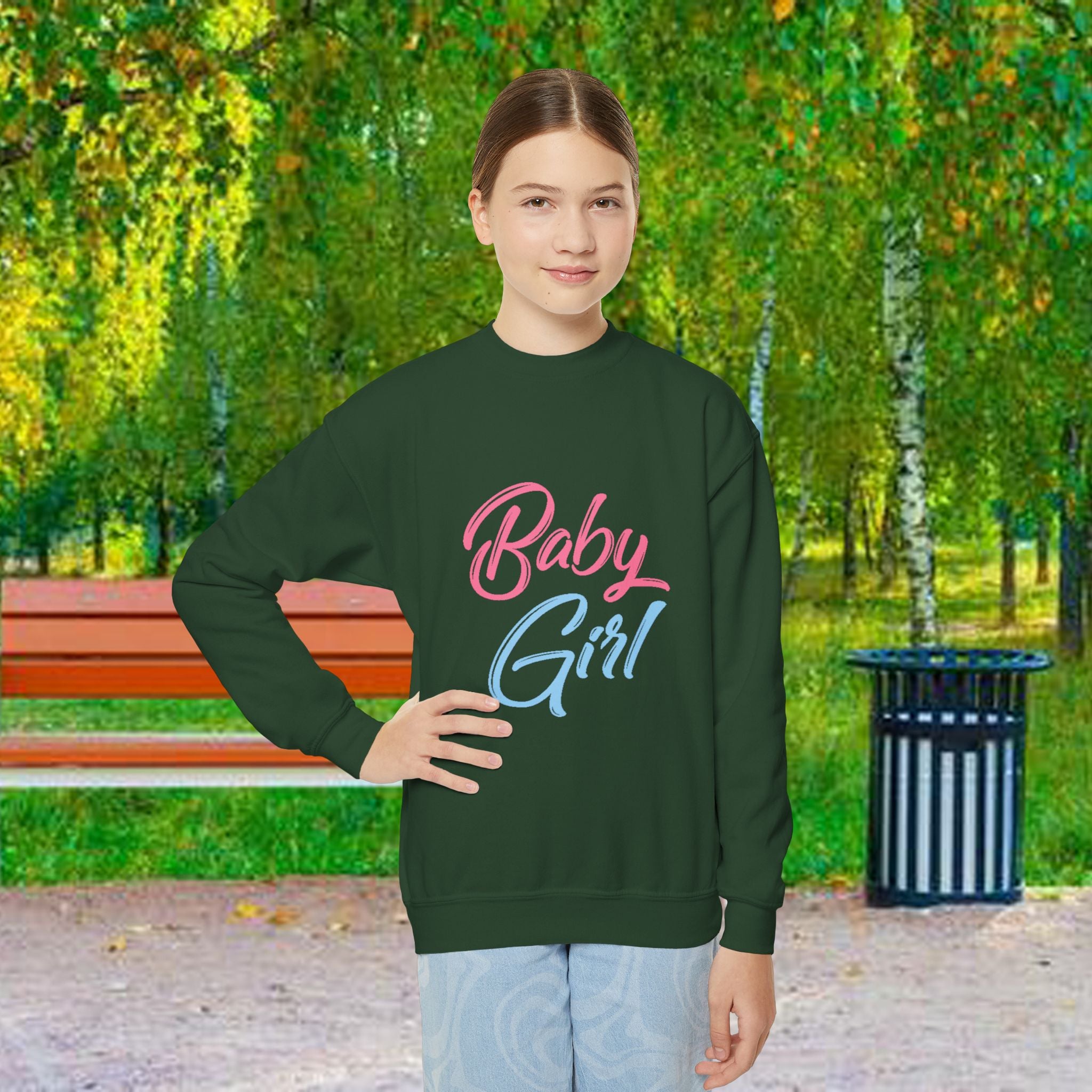Baby Girl Youth Sweatshirt — Pink & Blue Script Crewneck - 314 Originals
