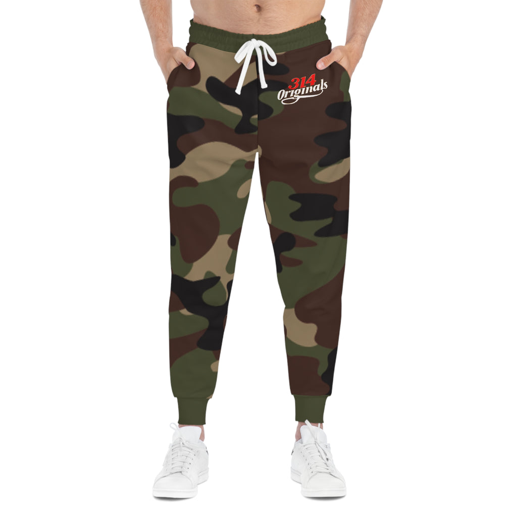 Green Camo 314 Originals Athletic Joggers – Retro Script Logo Sweatpants